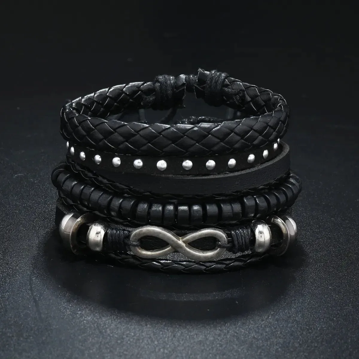 Trendy Compass Man Leather Bracelets set Black Hand Woven Bracelet for Men 4pcs/set DIY Male Jewelry Gift New Pulsera Hombre