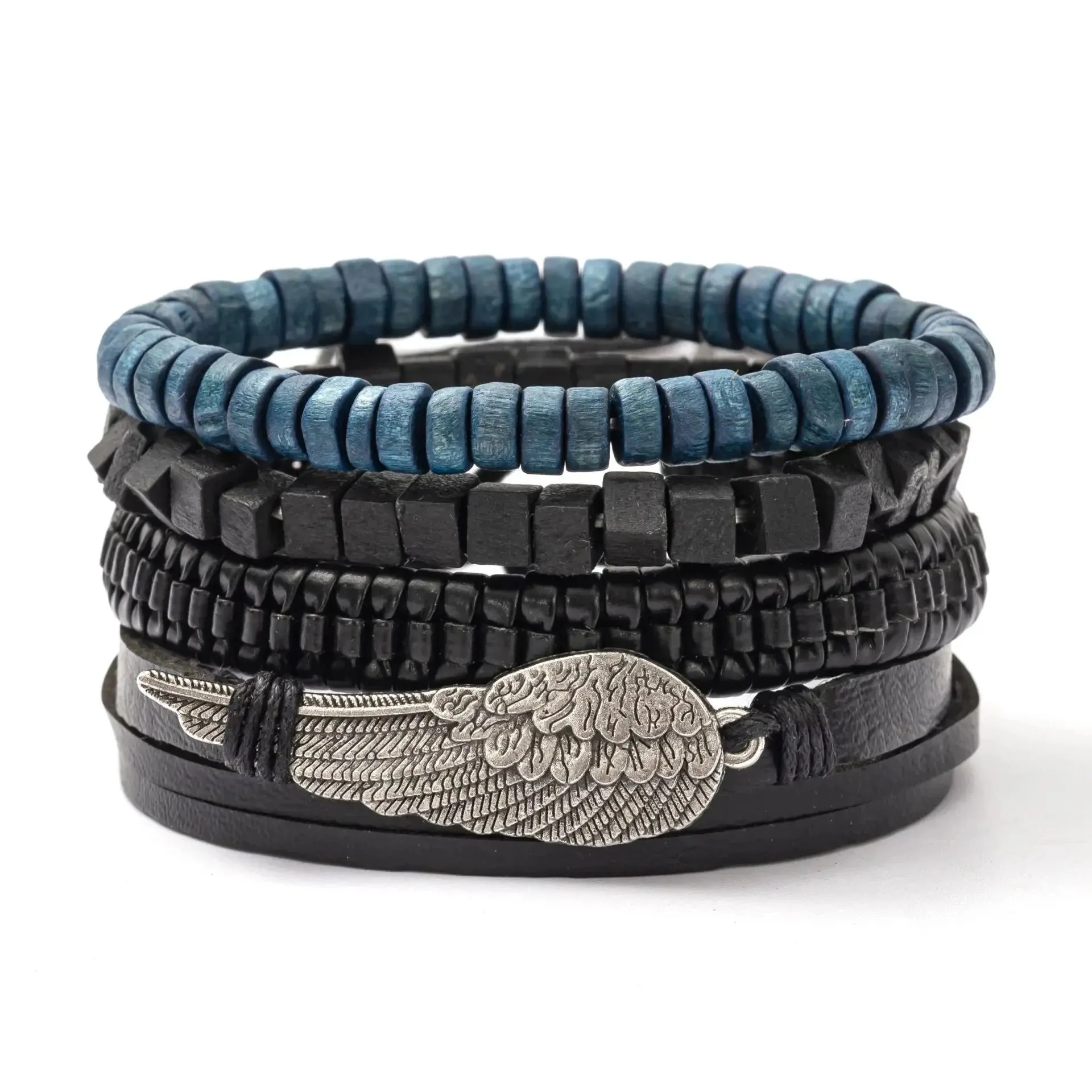 Trendy Compass Man Leather Bracelets set Black Hand Woven Bracelet for Men 4pcs/set DIY Male Jewelry Gift New Pulsera Hombre
