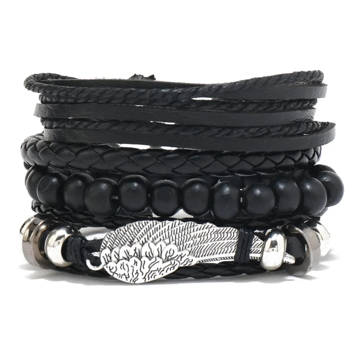 Trendy Compass Man Leather Bracelets set Black Hand Woven Bracelet for Men 4pcs/set DIY Male Jewelry Gift New Pulsera Hombre