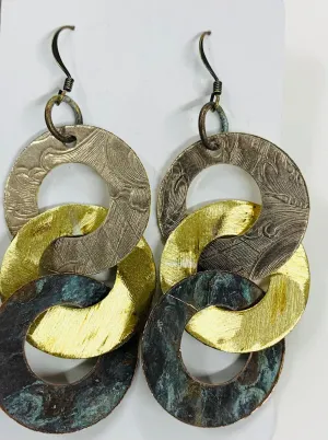 Triple retro mixed metal earrings