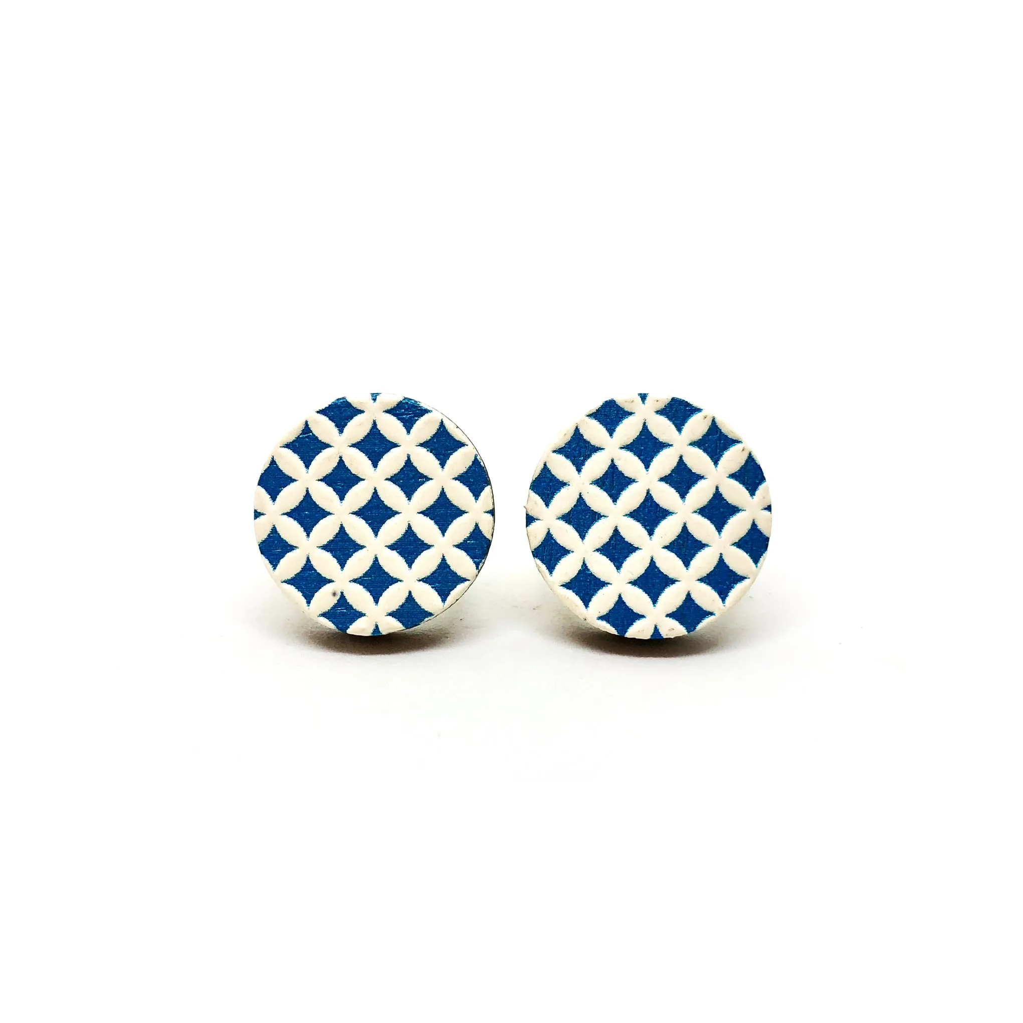 Turquoise Retro Prints Wooden Earrings