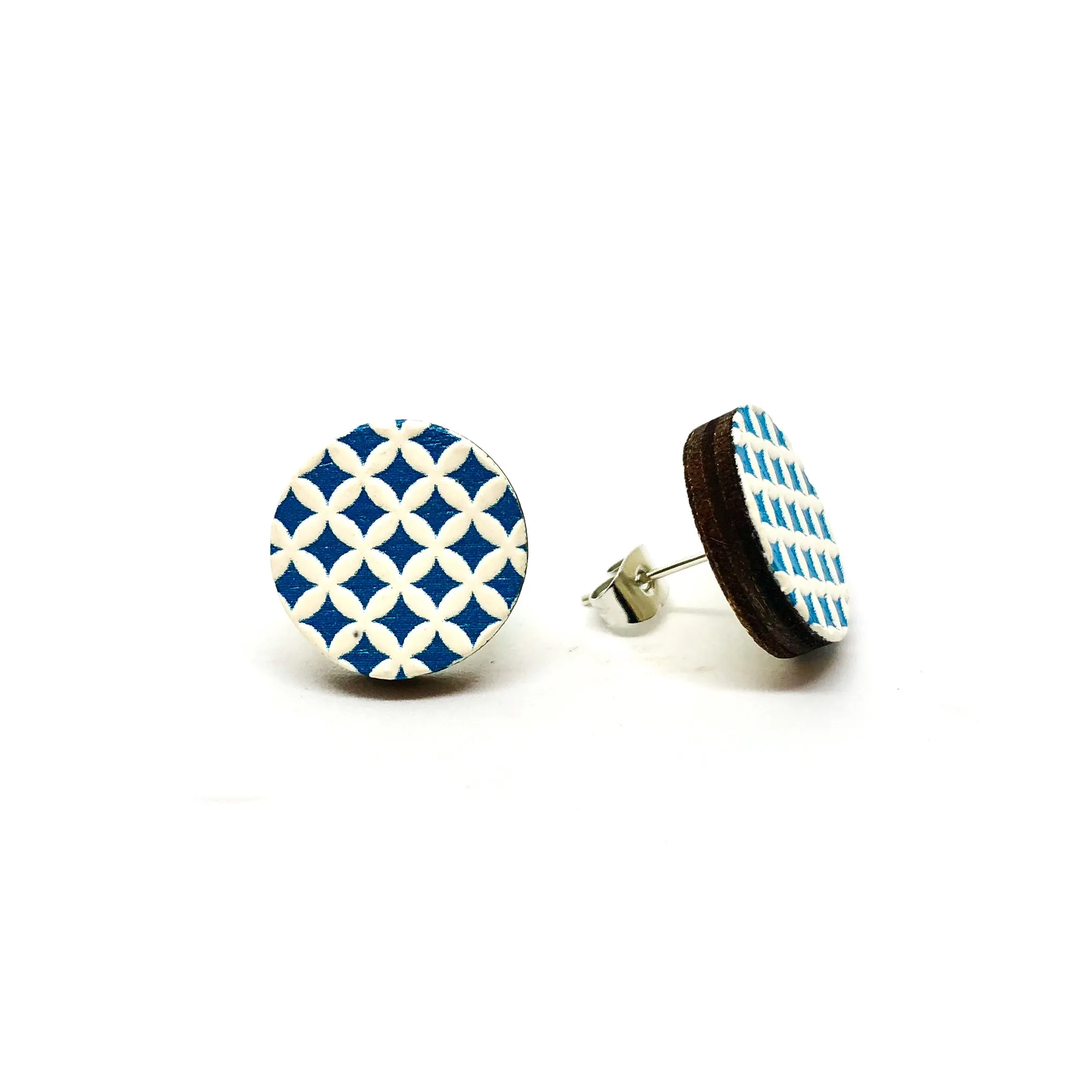 Turquoise Retro Prints Wooden Earrings
