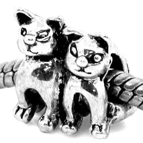 Twin Cats Charm Spacer European Bead Compatible for Most European Snake Chain Bracelet