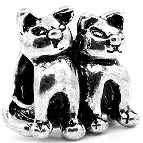 Twin Cats Charm Spacer European Bead Compatible for Most European Snake Chain Bracelet