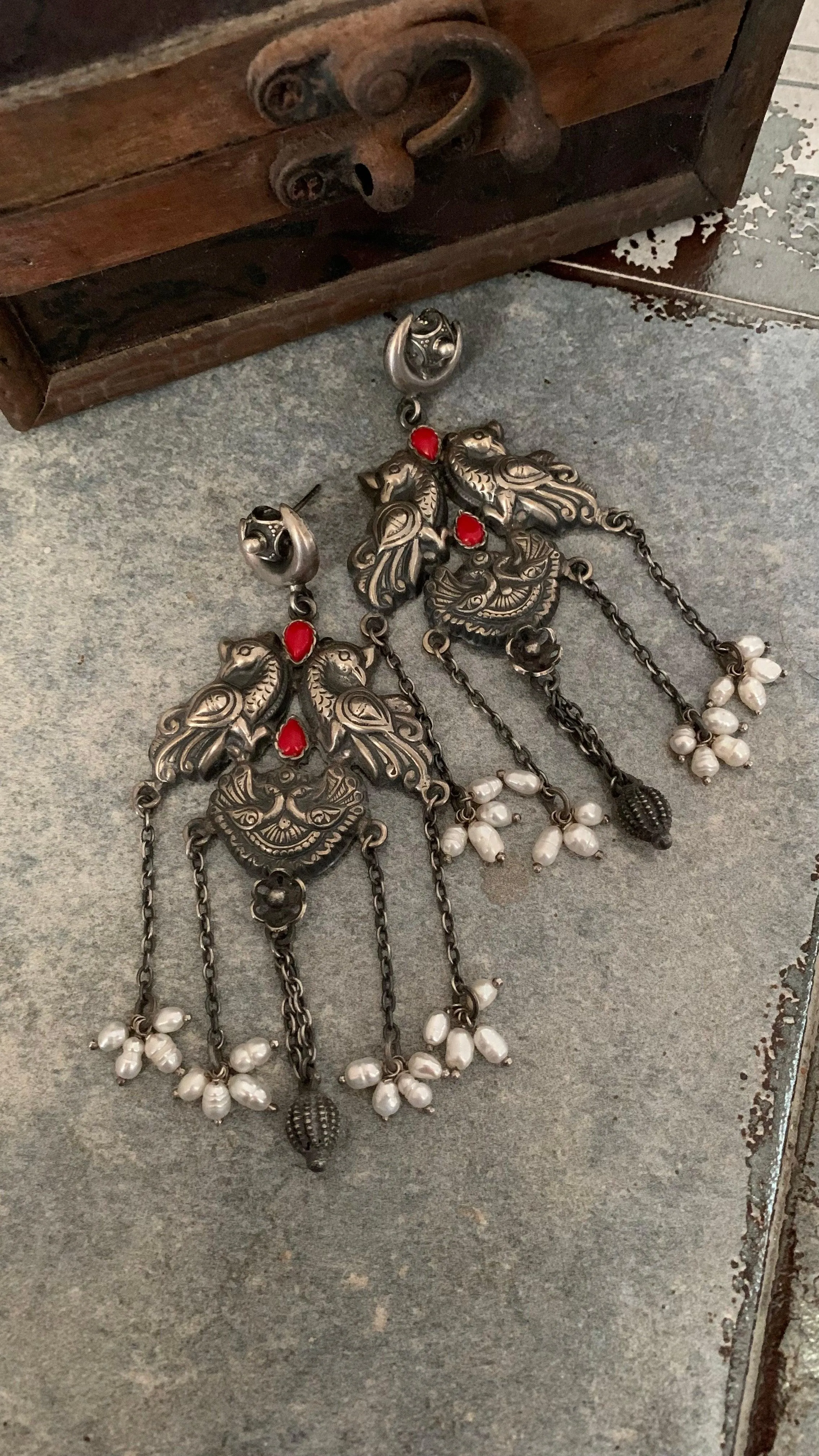Twin Peacock Pure 925 Silver Earrings