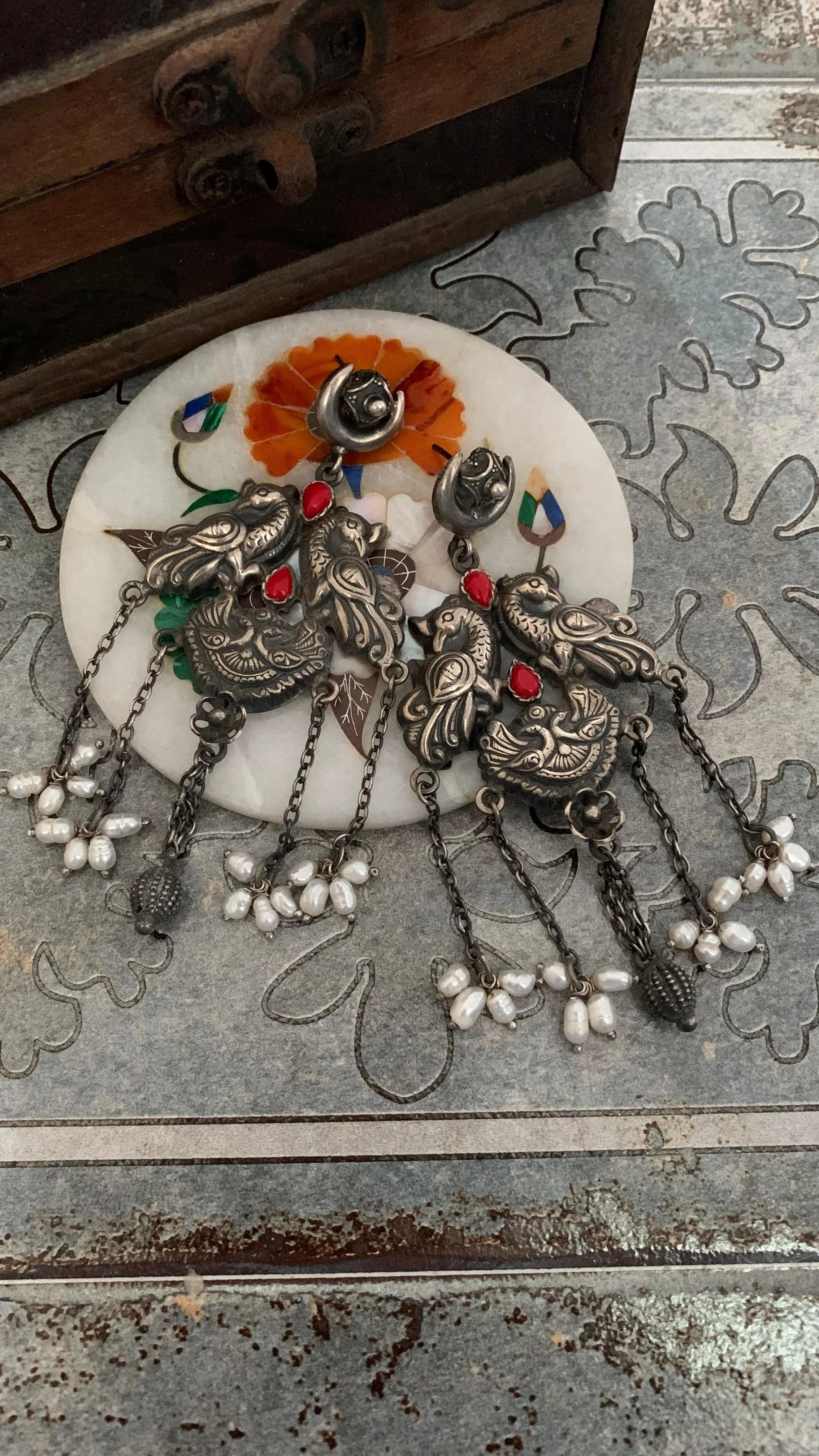Twin Peacock Pure 925 Silver Earrings