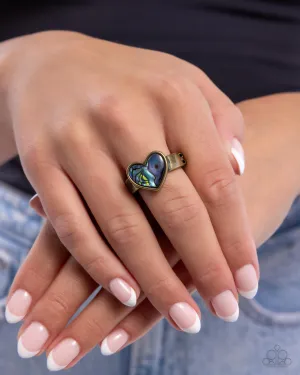 Uncontrollably Fond - Brass - Abalone Shell Heart Paparazzi Dainty Ring
