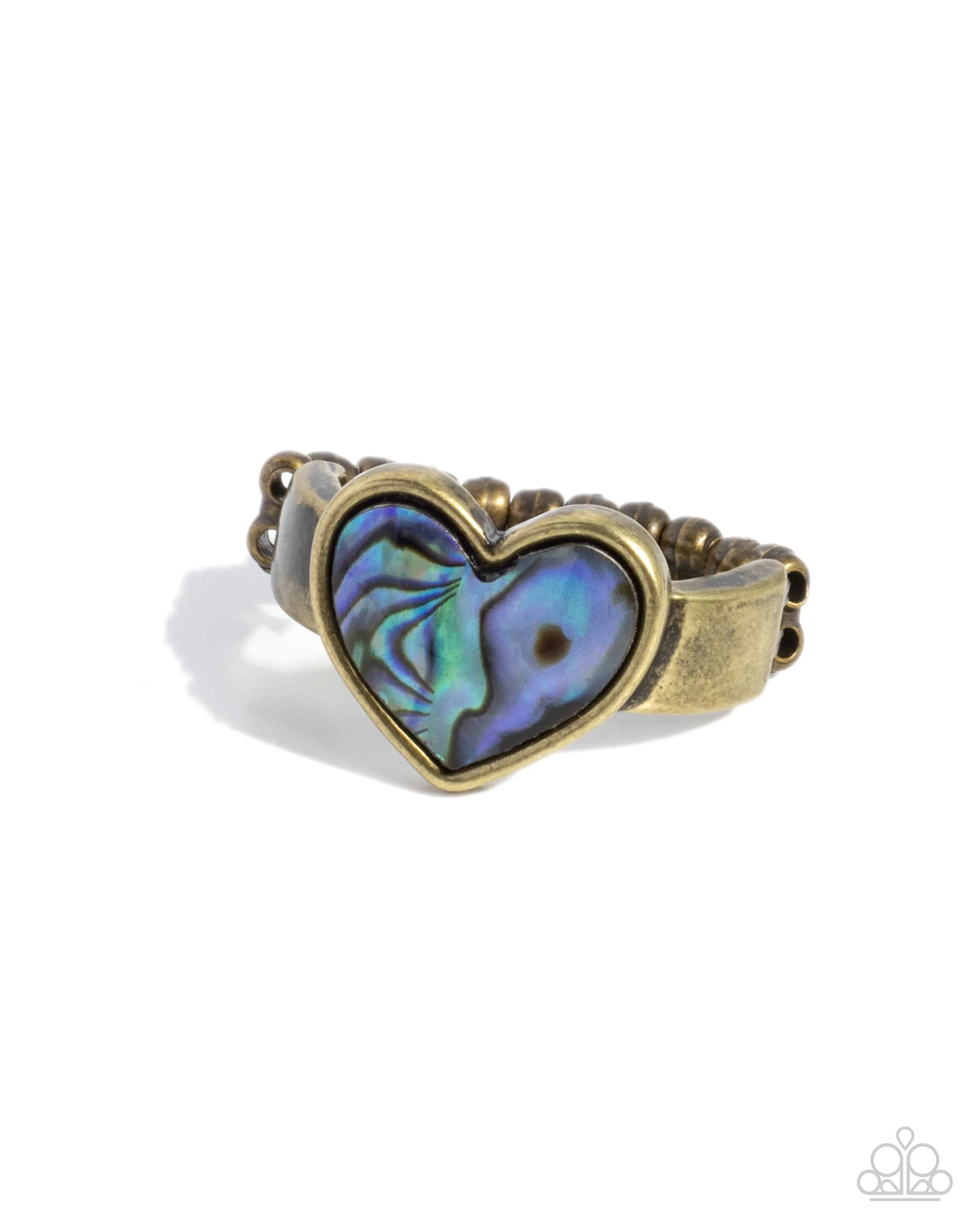 Uncontrollably Fond - Brass - Abalone Shell Heart Paparazzi Dainty Ring