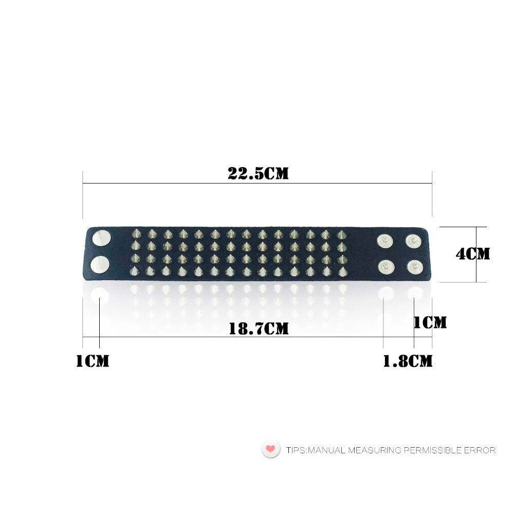 Unique Four Row Cuspidal Spikes Rivet Stud Wide Cuff Leather Gothic Rock Unisex Bangle Bracelet