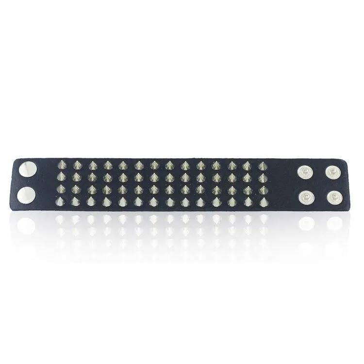 Unique Four Row Cuspidal Spikes Rivet Stud Wide Cuff Leather Gothic Rock Unisex Bangle Bracelet