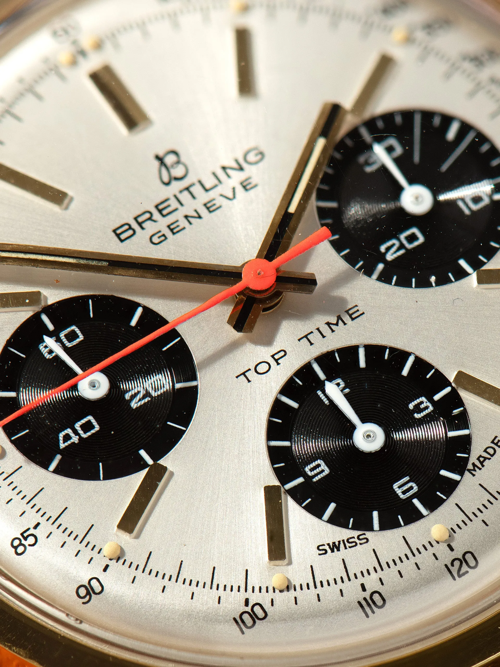 *Unpolished* 1960s Breitling Top Time Chronograph Gold Plate (Ref. 810) "Mk. II" Silver Dial