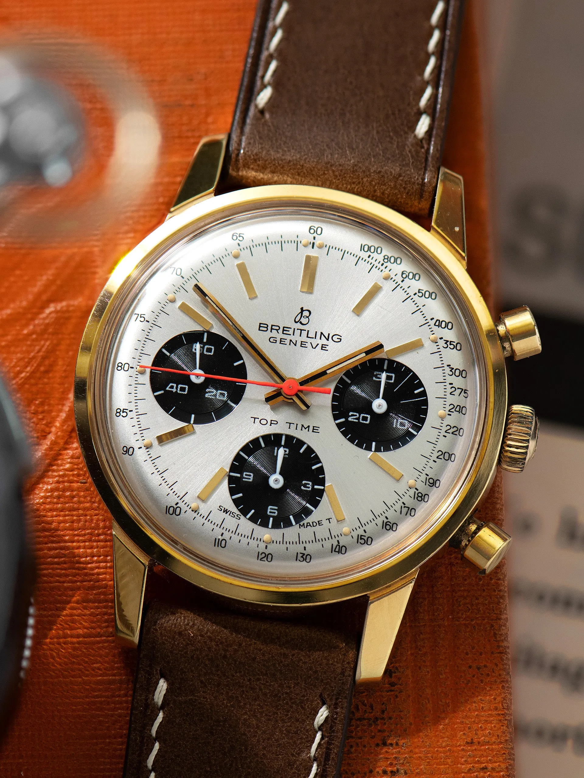 *Unpolished* 1960s Breitling Top Time Chronograph Gold Plate (Ref. 810) "Mk. II" Silver Dial