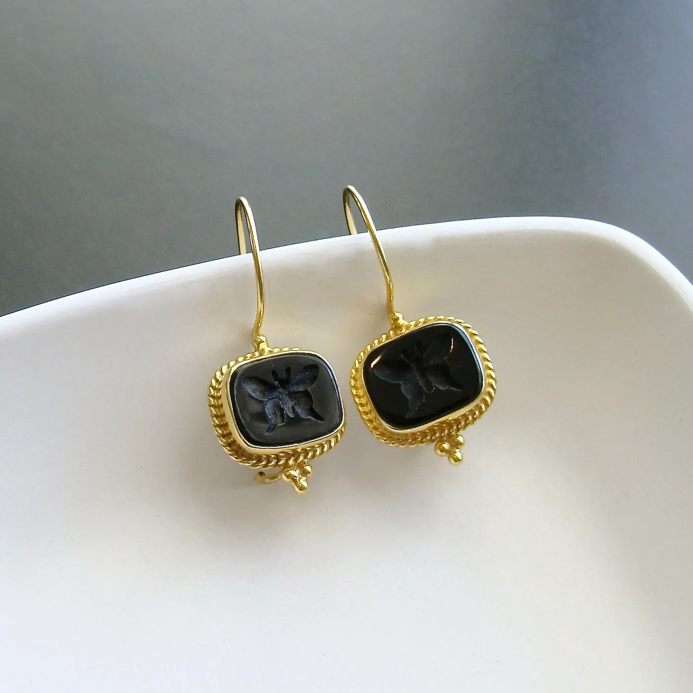 Venetian Glass Butterfly Intaglio Earrings - Mariposa Earrings