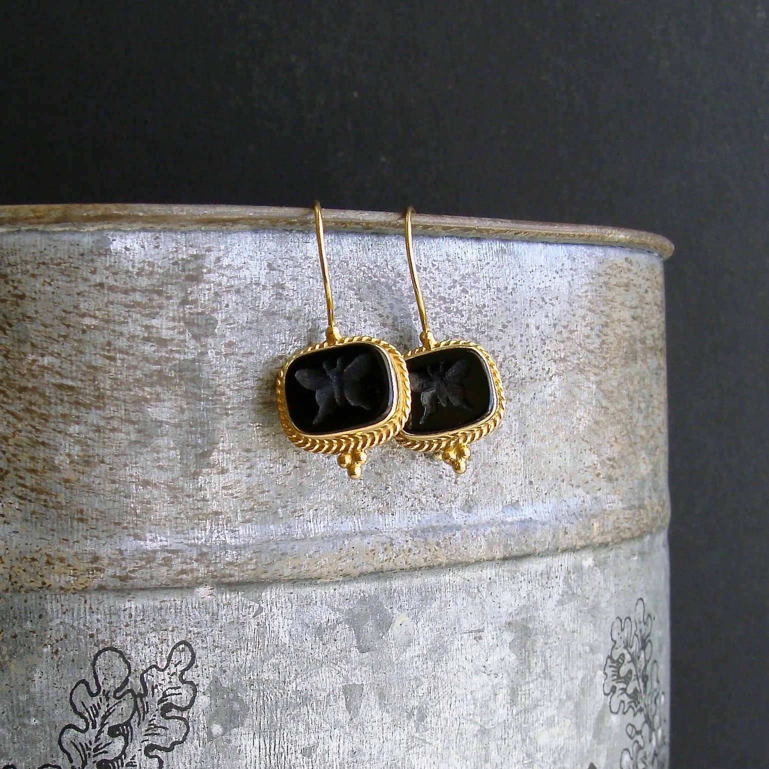 Venetian Glass Butterfly Intaglio Earrings - Mariposa Earrings