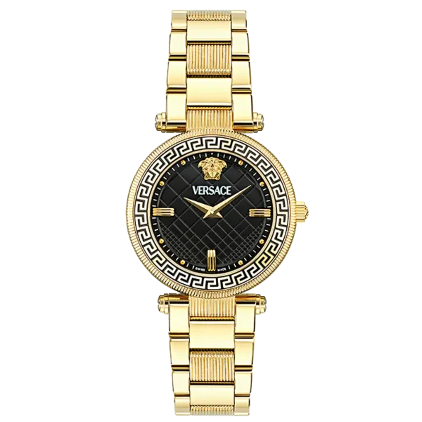 Versace Reve Gold Stainless Steel Black Dial Quartz Watch for Ladies - VE8B00624
