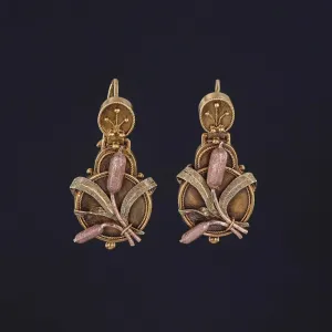 Victorian Cattail Earrings of 14k Gold