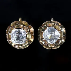 Victorian Cushion Cut Paste Gold Screw Earrings Circa 1860