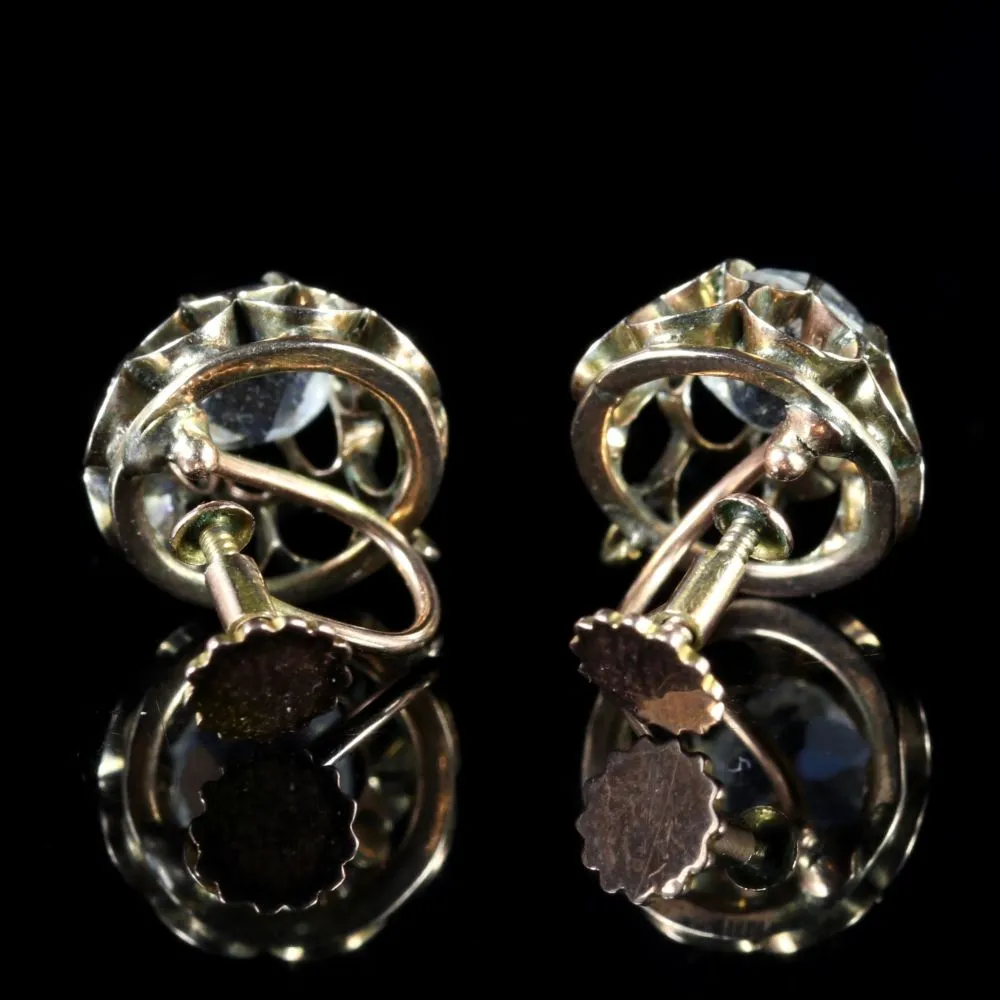 Victorian Cushion Cut Paste Gold Screw Earrings Circa 1860