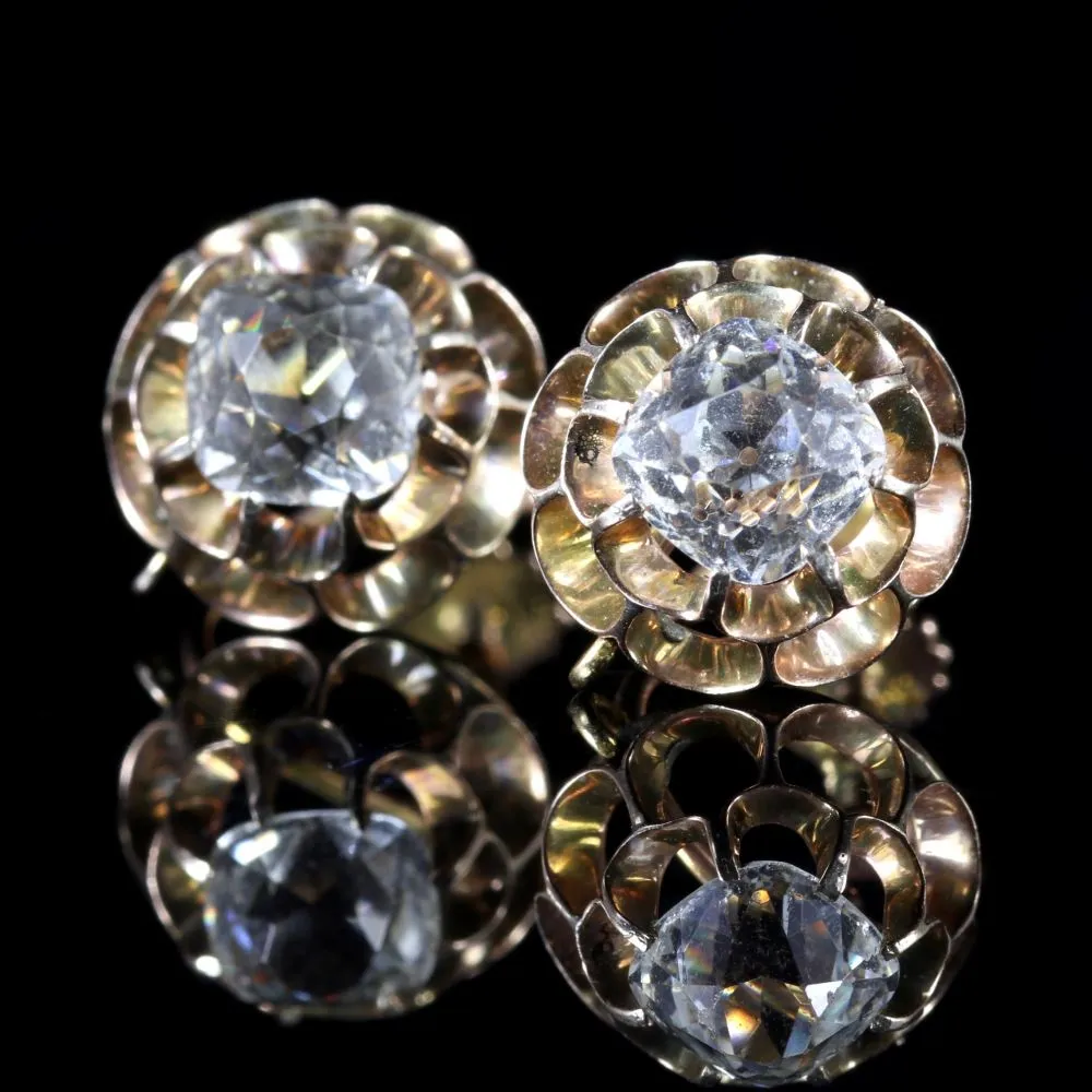 Victorian Cushion Cut Paste Gold Screw Earrings Circa 1860