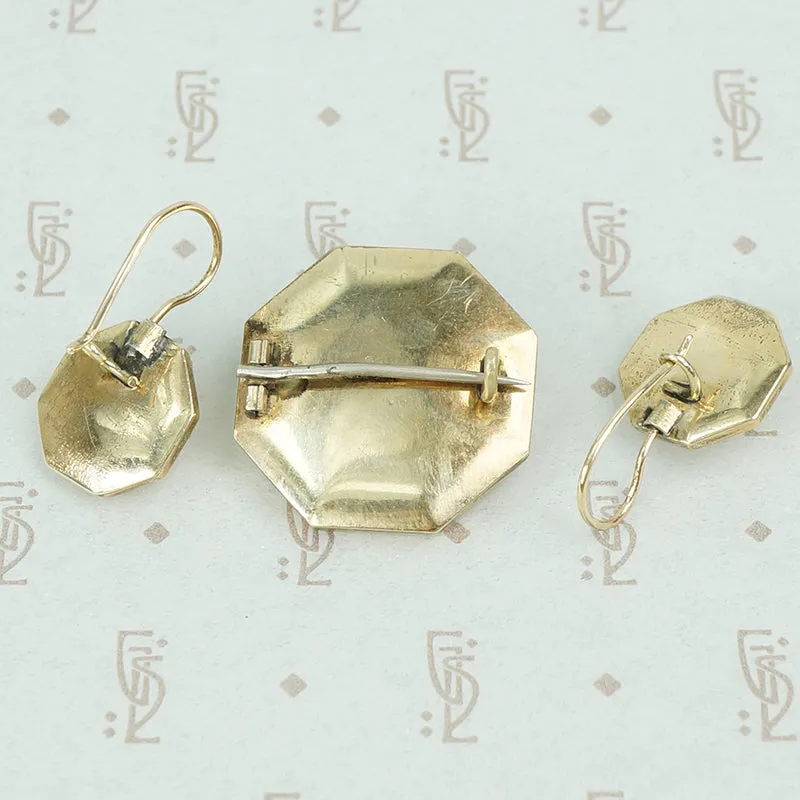 Victorian Pin and Earrings Set with Coral