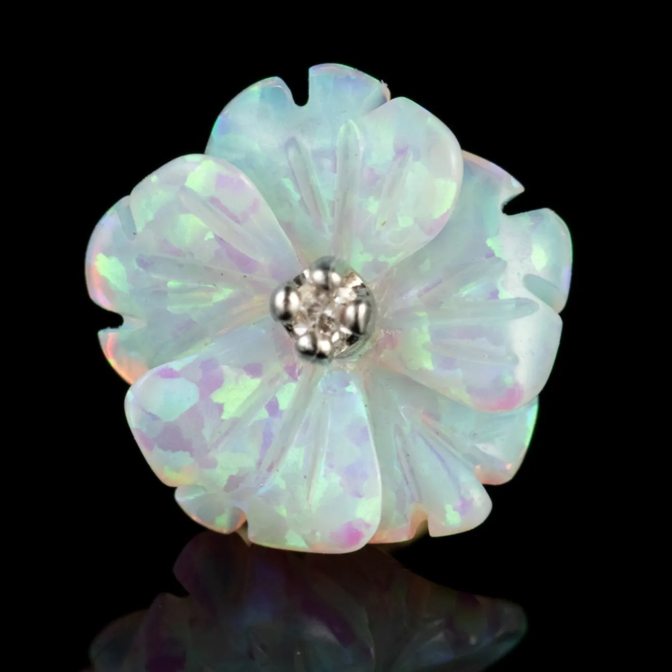 Victorian Style Opal Diamond Flower Stud Earrings 9ct Gold