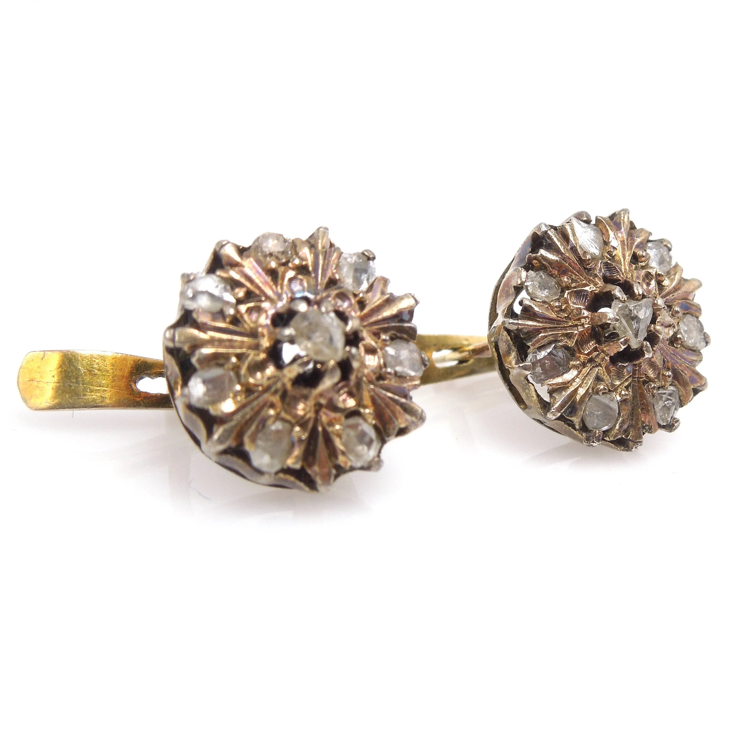 Victorian Yellow Gold and Rose Cut Diamond French Back Stud Earrings