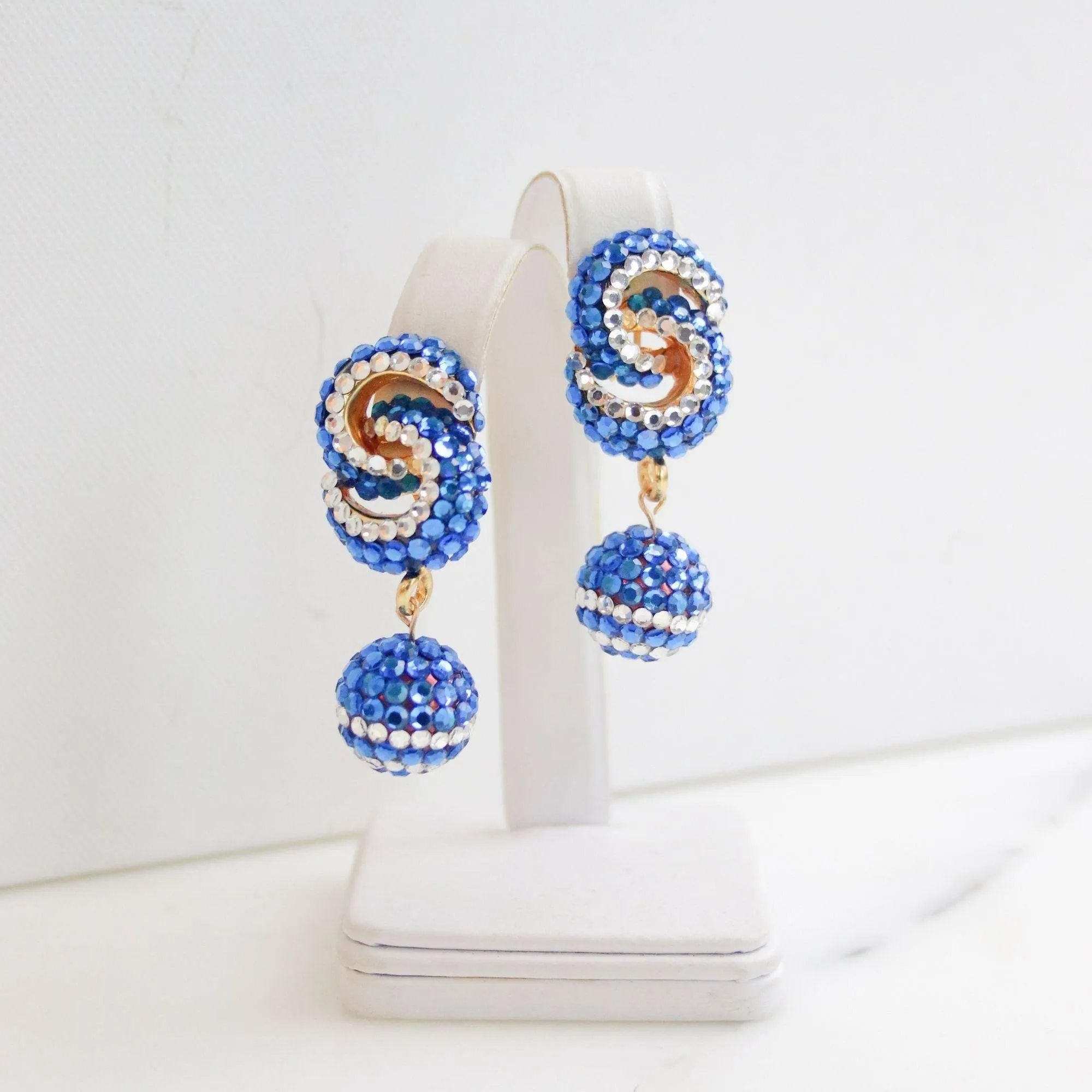 Vintage 1980s Blue and Silver Sequin Bonbon Statement Earrings
