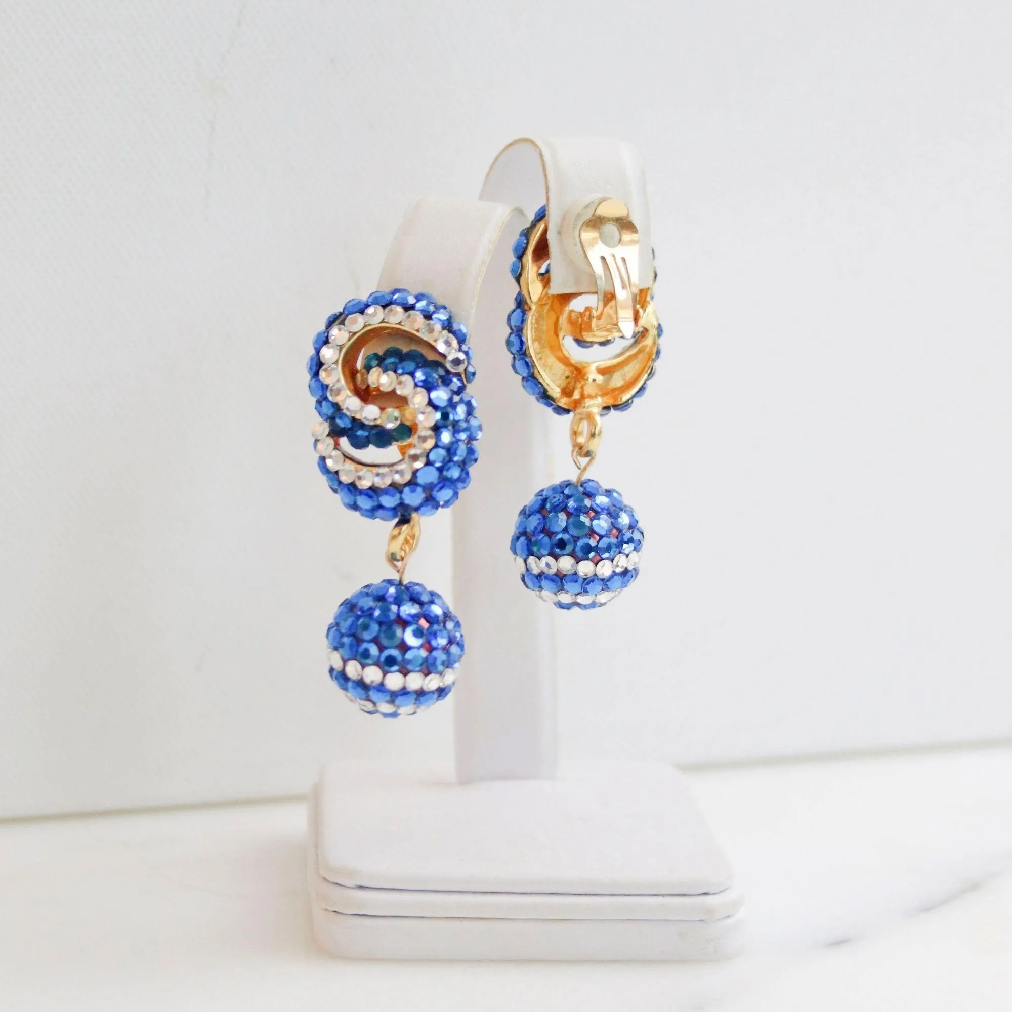 Vintage 1980s Blue and Silver Sequin Bonbon Statement Earrings