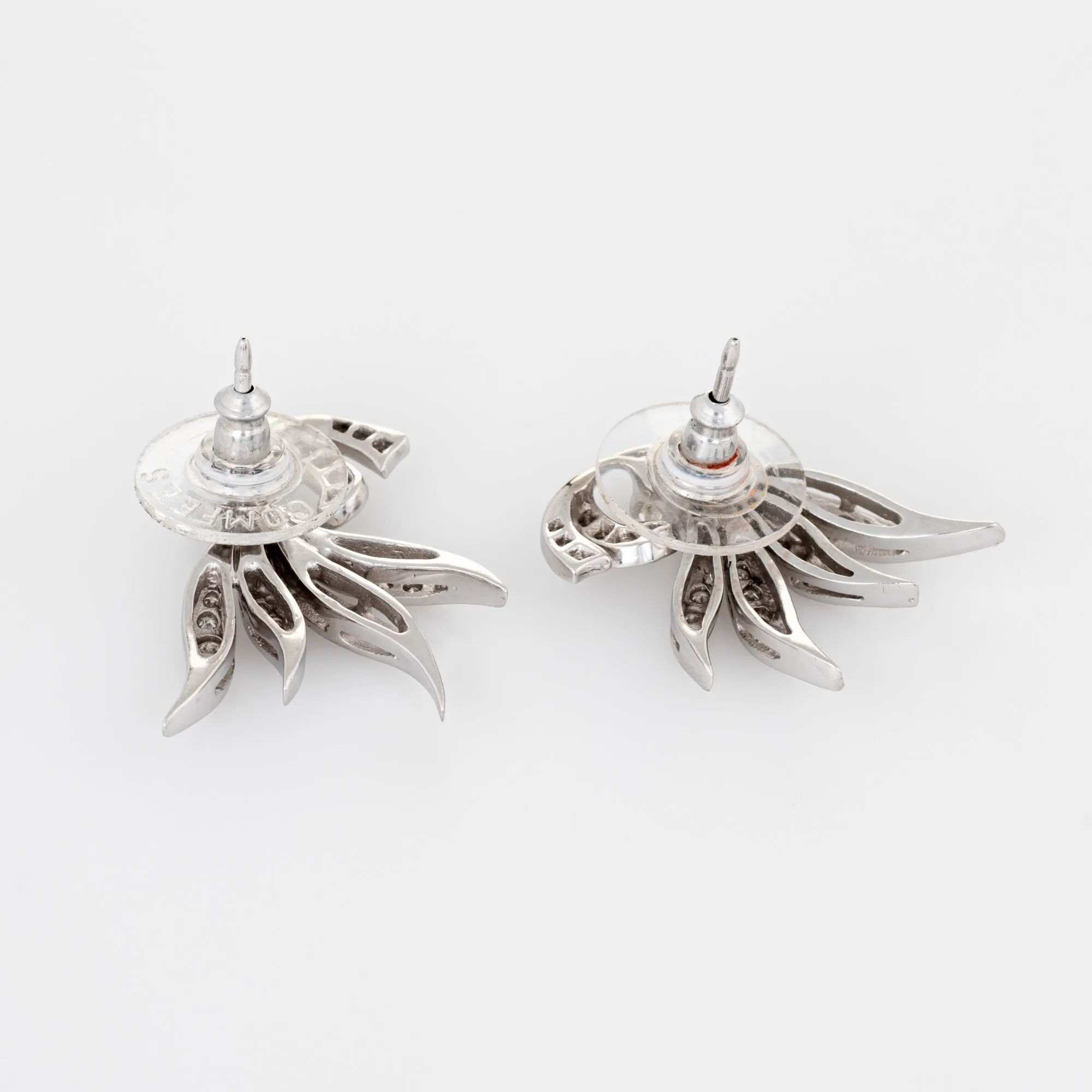 Vintage 50s Diamond Earrings 14k White Gold Estate Fine Jewelry Spray Design