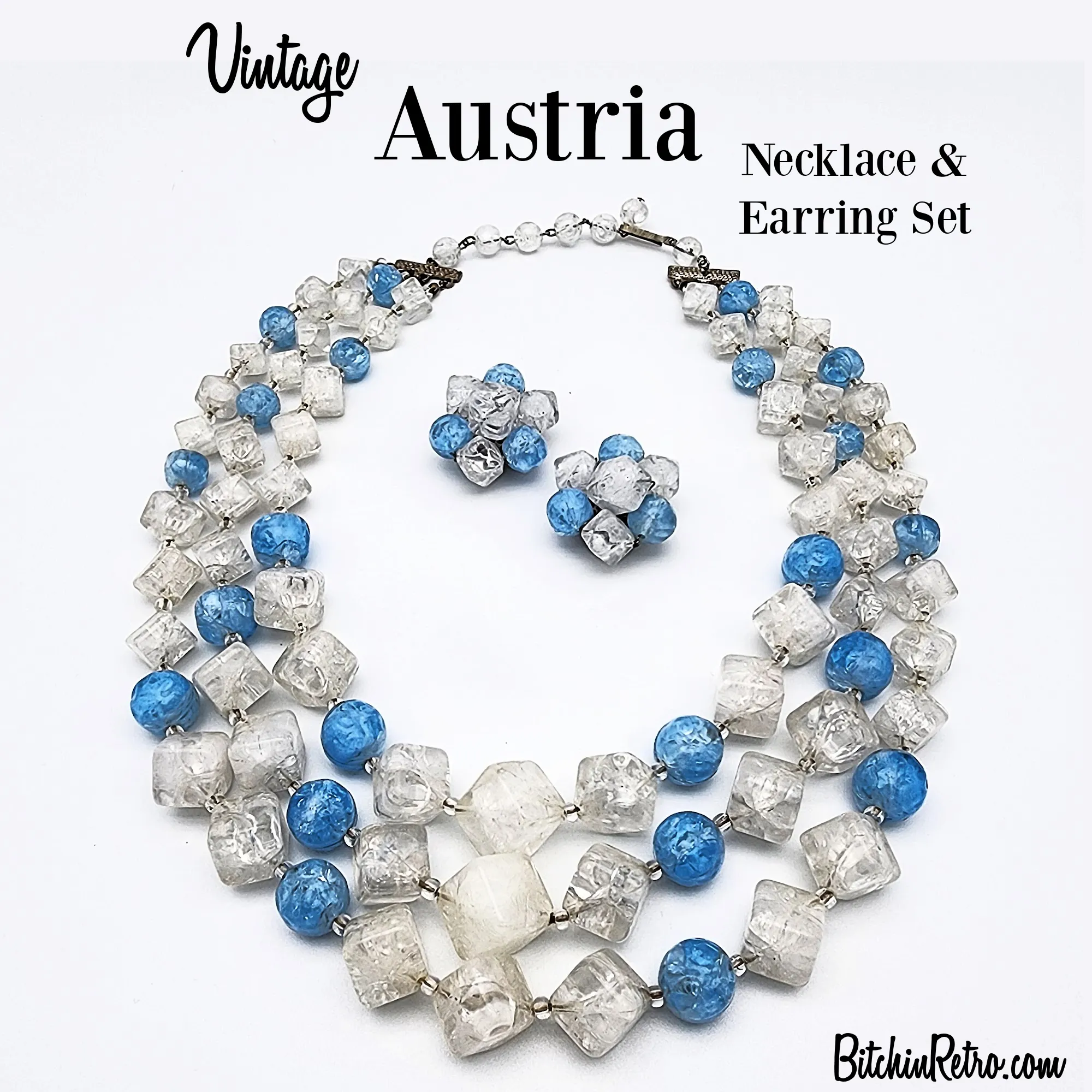 Vintage Austria Beaded Necklace and Earring Set
