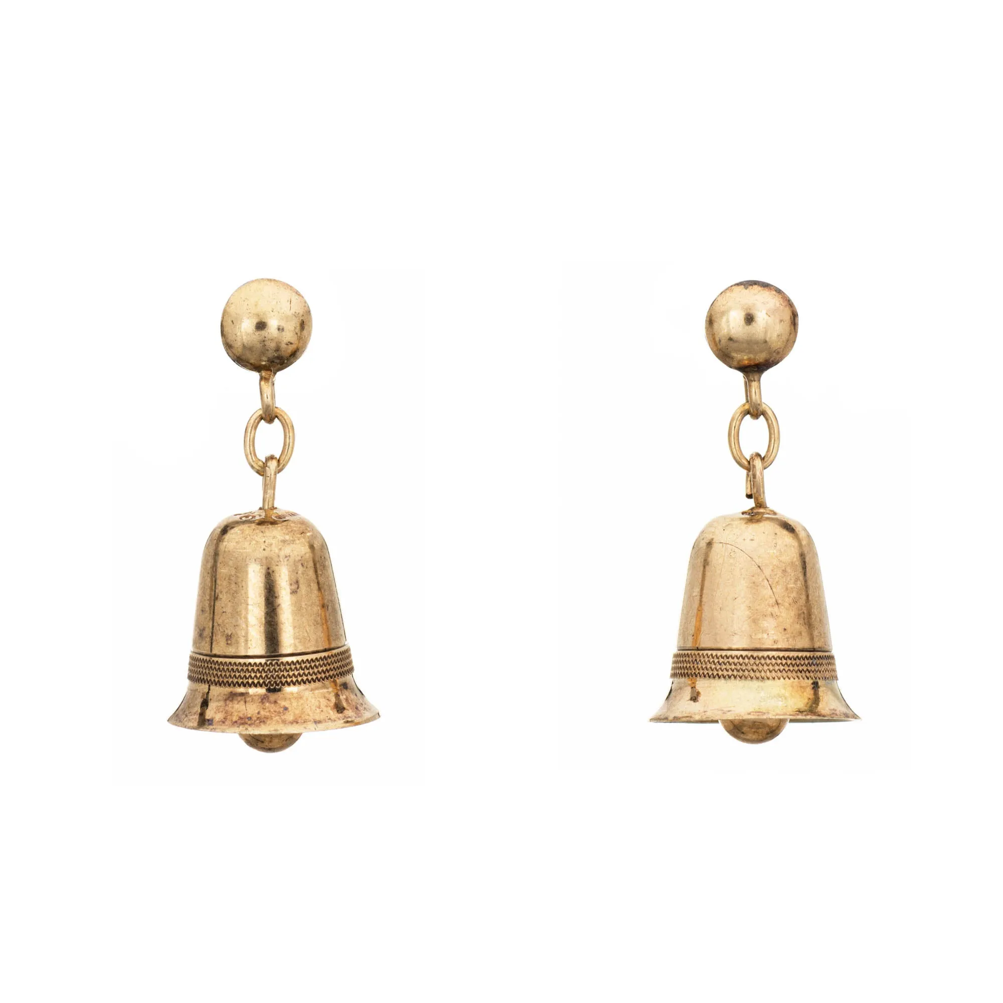 Vintage Bell Drop Earrings 9k Yellow Gold English Hallmarks Birmingham Jewelry
