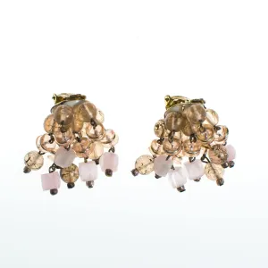 Vintage Blush Pink and Smoke Crystal Cha Cha Beaded Earrings, Clip On