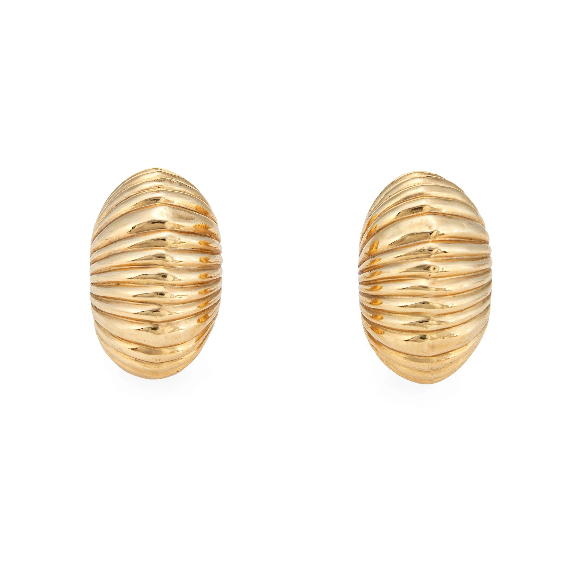 Vintage Cartier Earrings c1945 Bombe Fluted Dome 14k Gold Shell Fine Jewelry