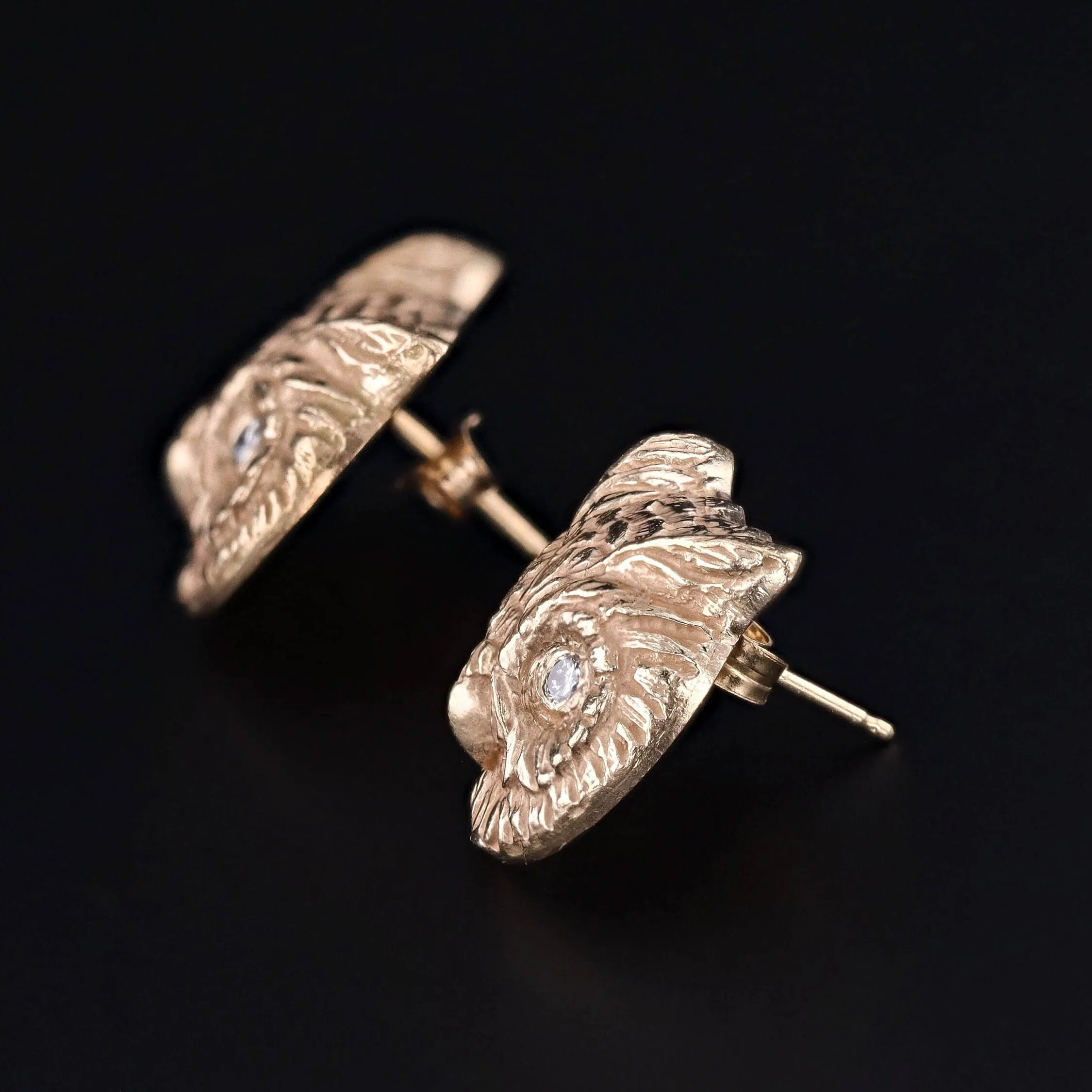 Vintage Diamond Owl Earrings of 14k Gold