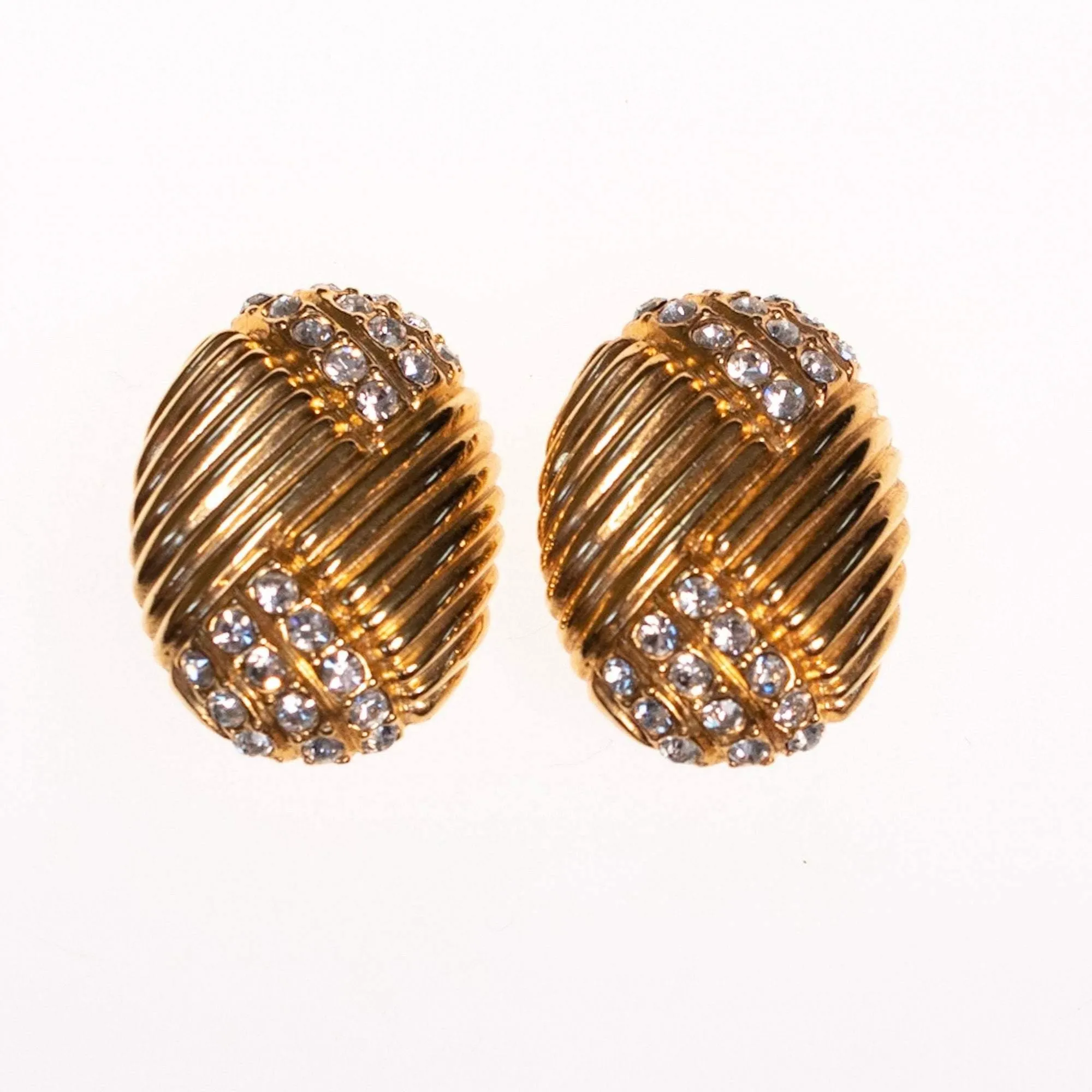 Vintage Joan Rivers  Gold Earrings Line Design with Pave Rhinestones