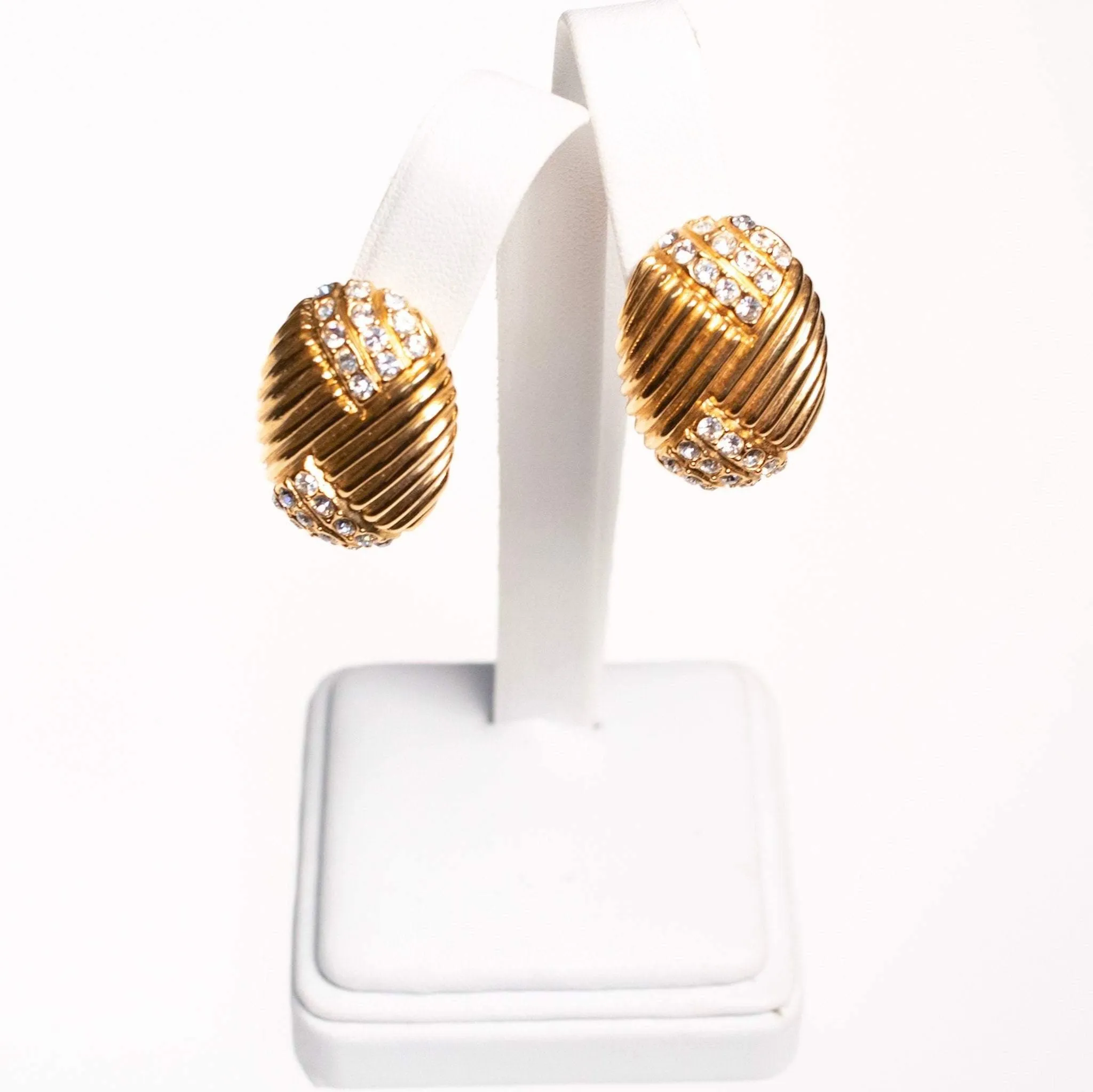 Vintage Joan Rivers  Gold Earrings Line Design with Pave Rhinestones
