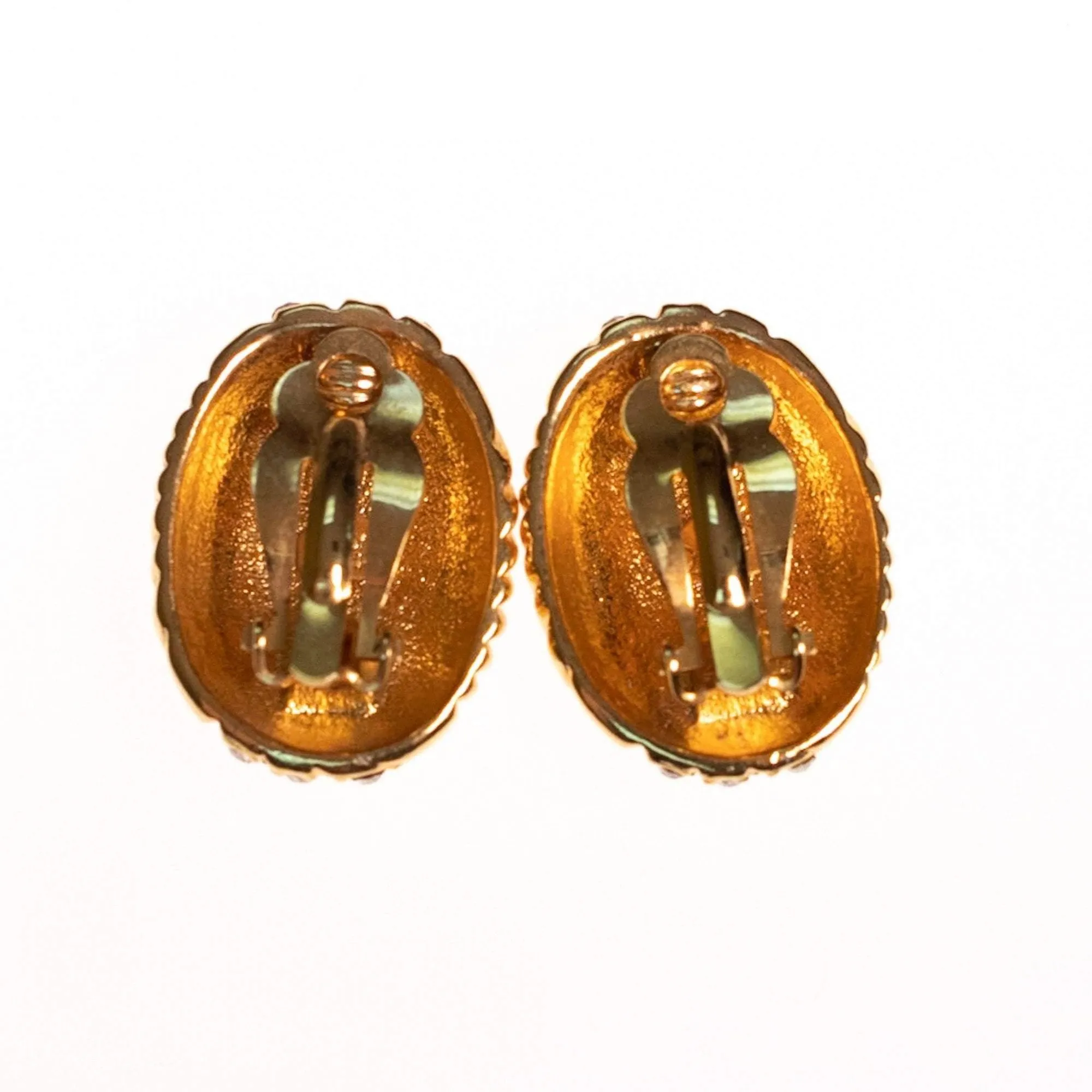 Vintage Joan Rivers  Gold Earrings Line Design with Pave Rhinestones