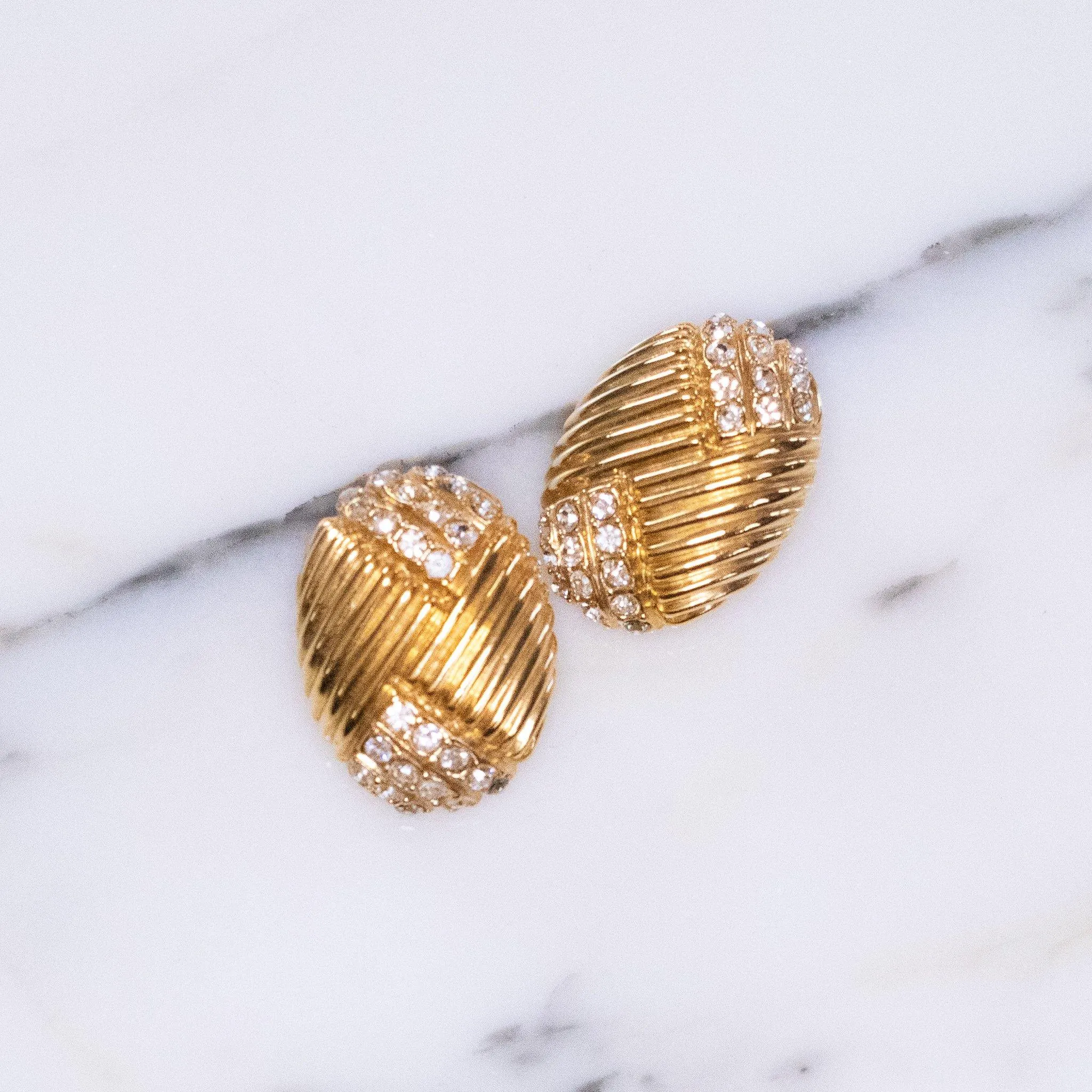 Vintage Joan Rivers  Gold Earrings Line Design with Pave Rhinestones