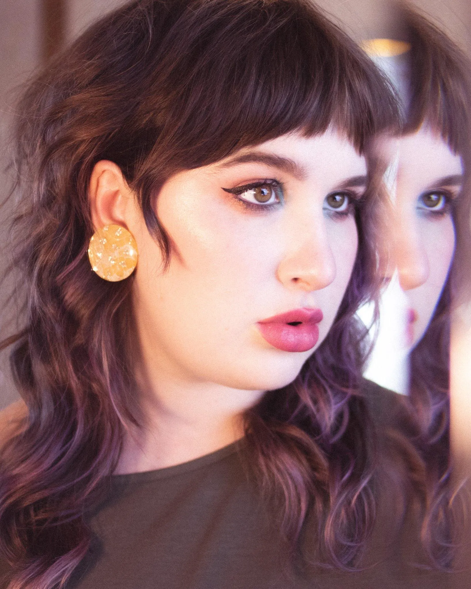 Vintage Peach Lucite Earrings with Silver and White Lace