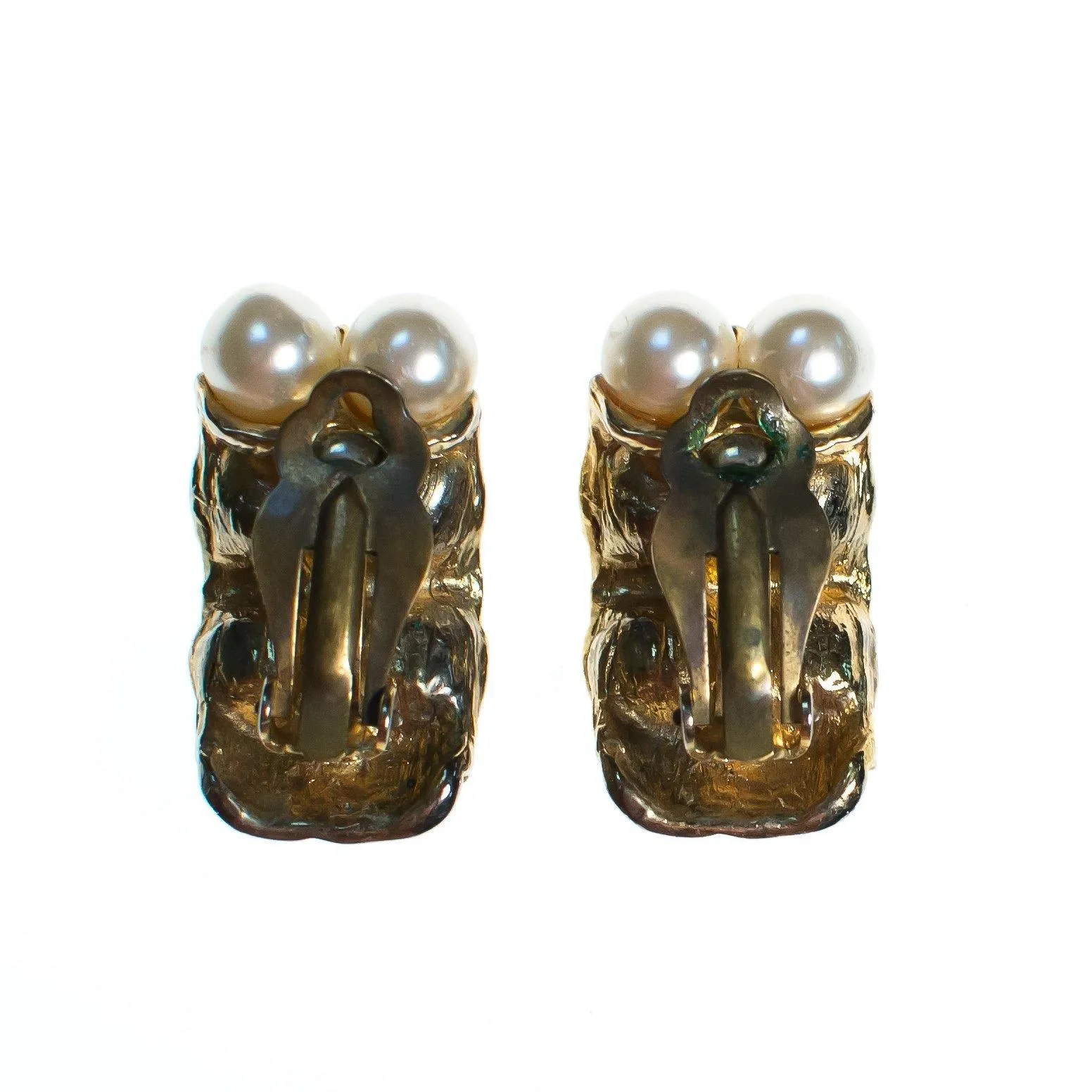 Vintage Pearl and Rhinestone Domed Hoop Earrings, Clip On