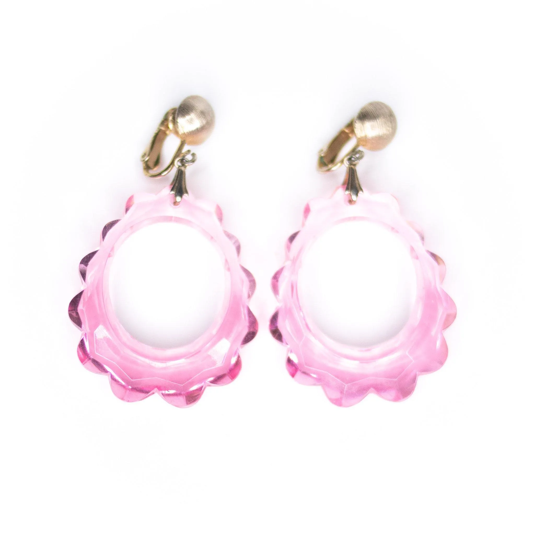 Vintage Pink Lucite Doorknocker Earrings