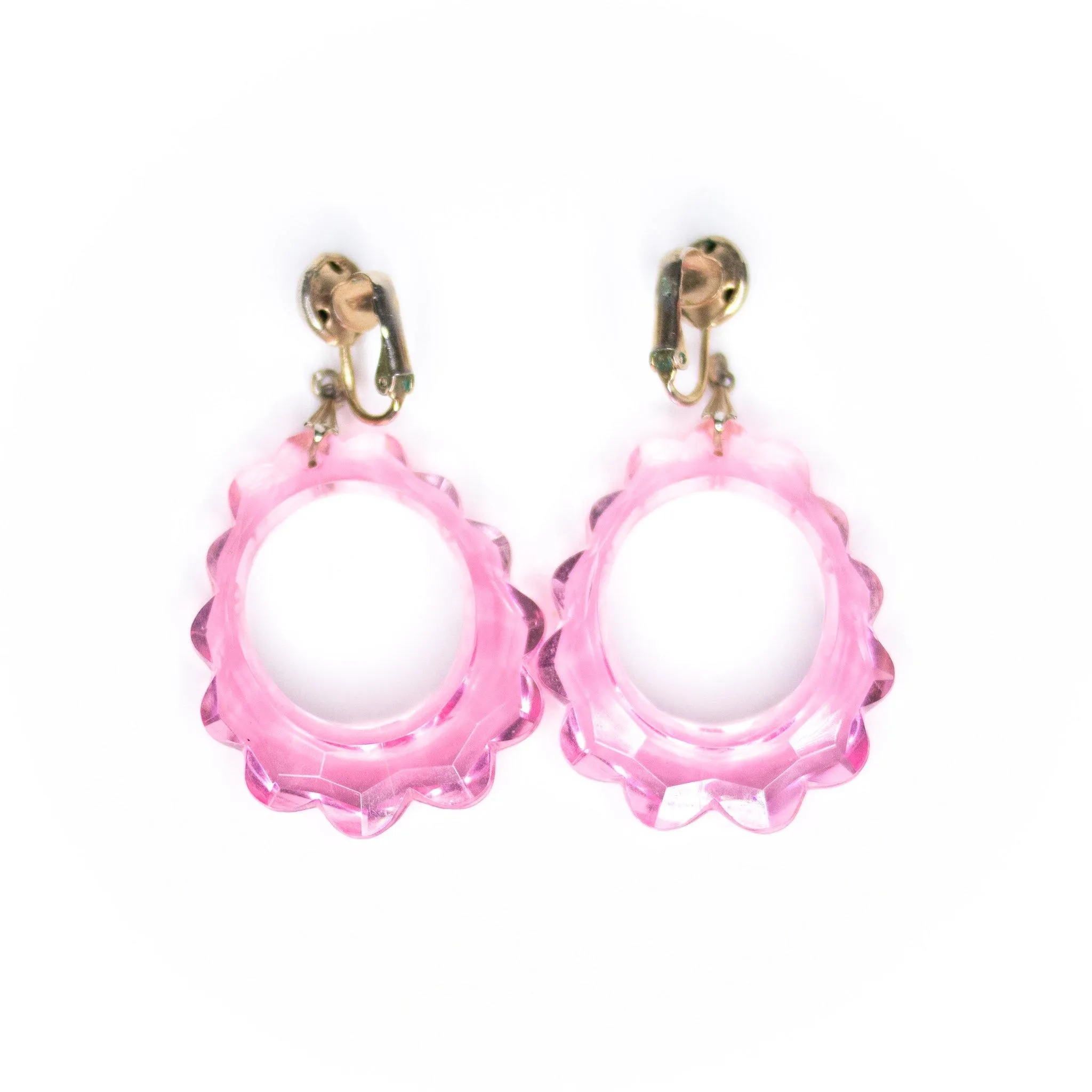 Vintage Pink Lucite Doorknocker Earrings