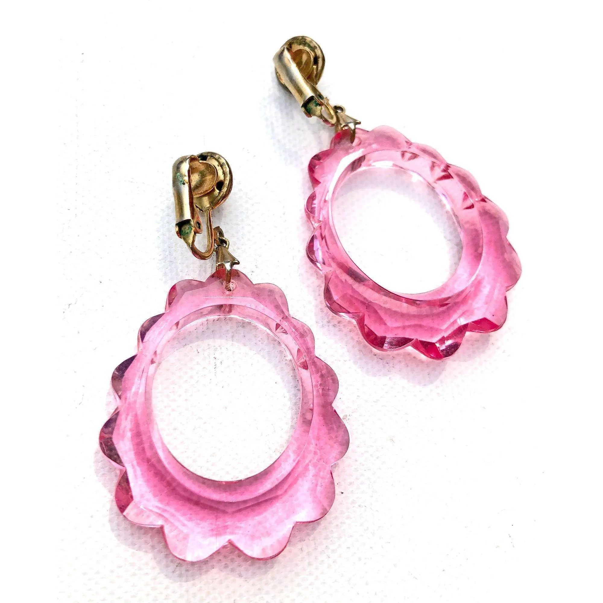 Vintage Pink Lucite Doorknocker Earrings