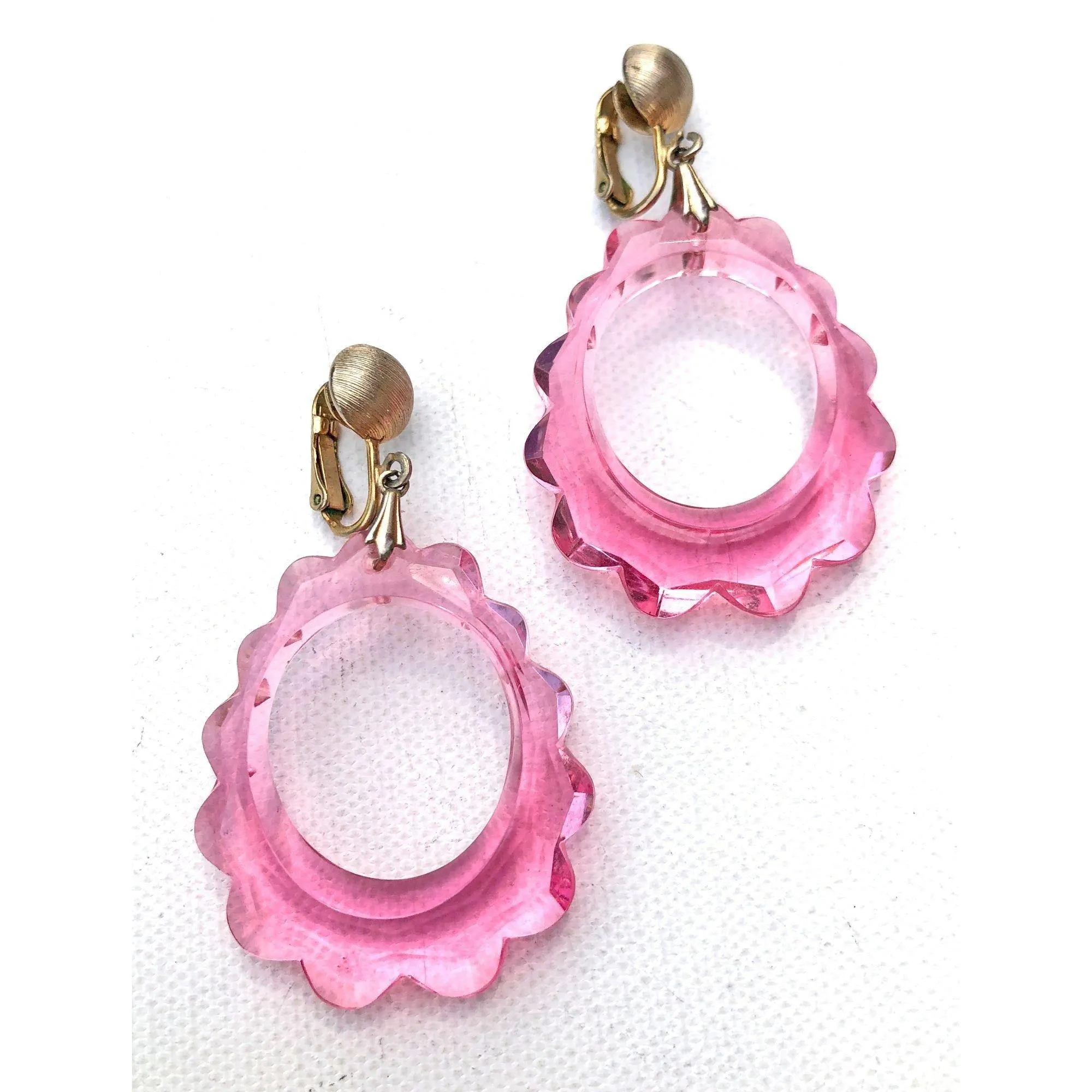 Vintage Pink Lucite Doorknocker Earrings