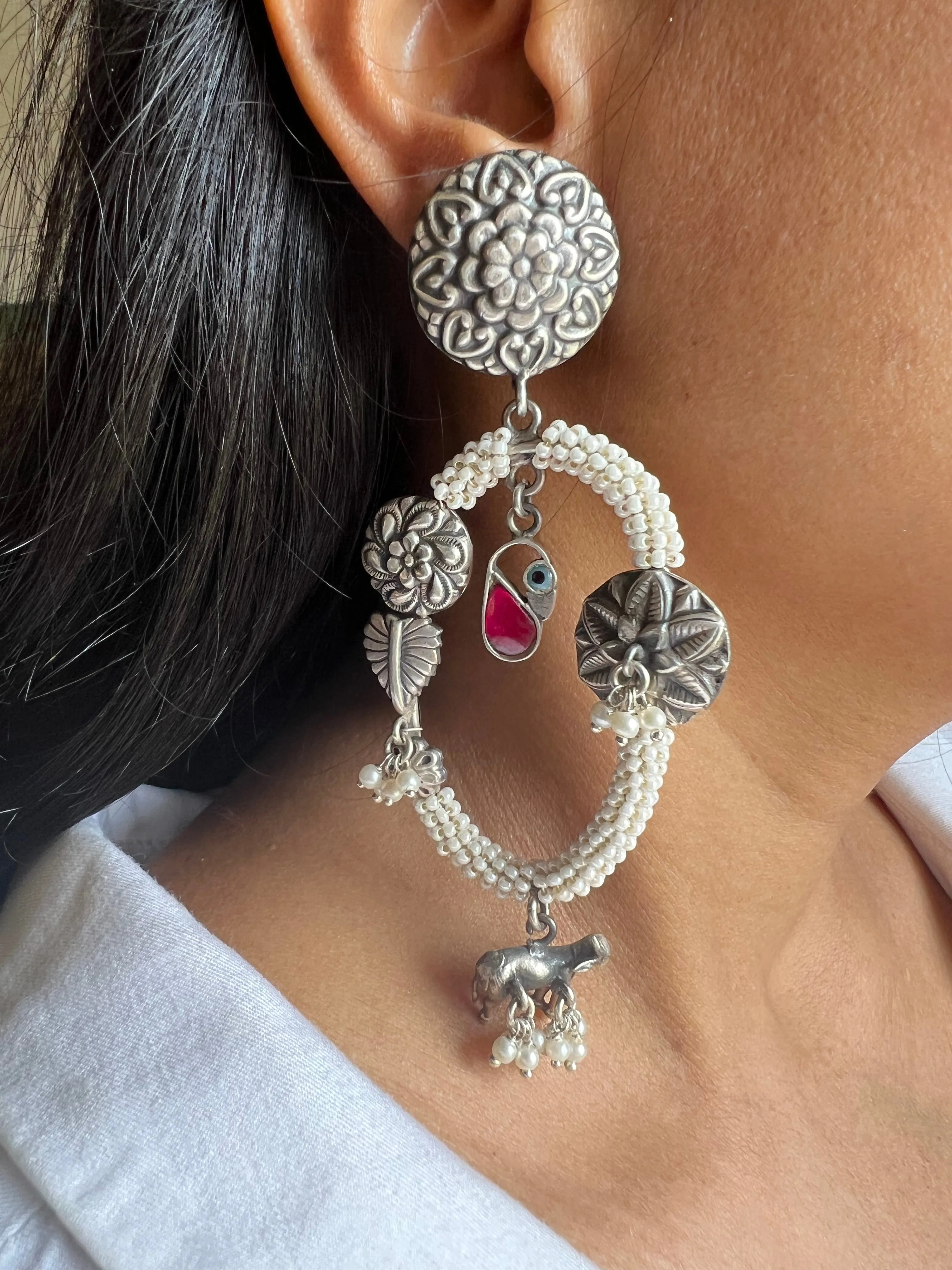 Vintage Pure 925 Silver Floral Earrings