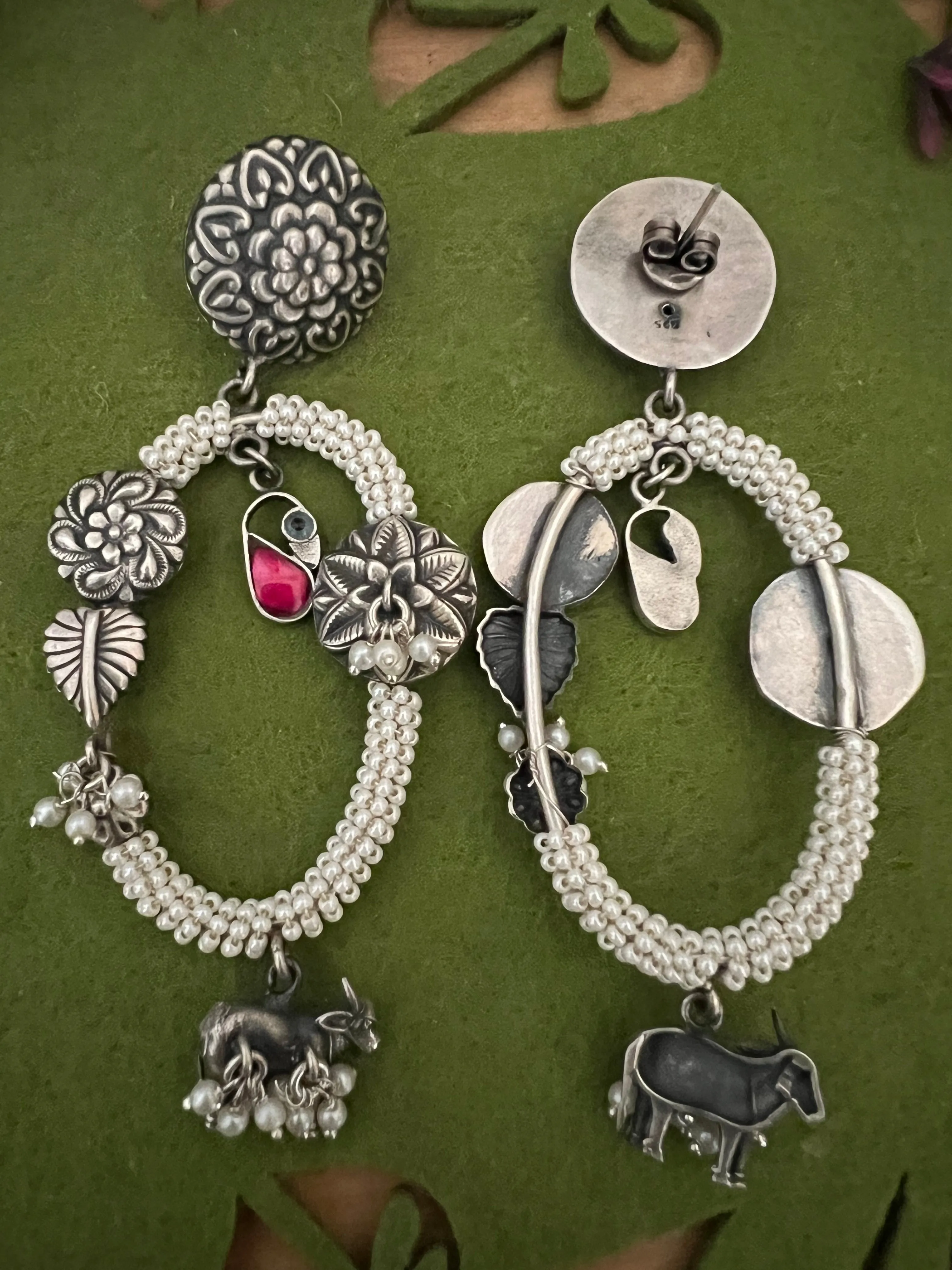 Vintage Pure 925 Silver Floral Earrings