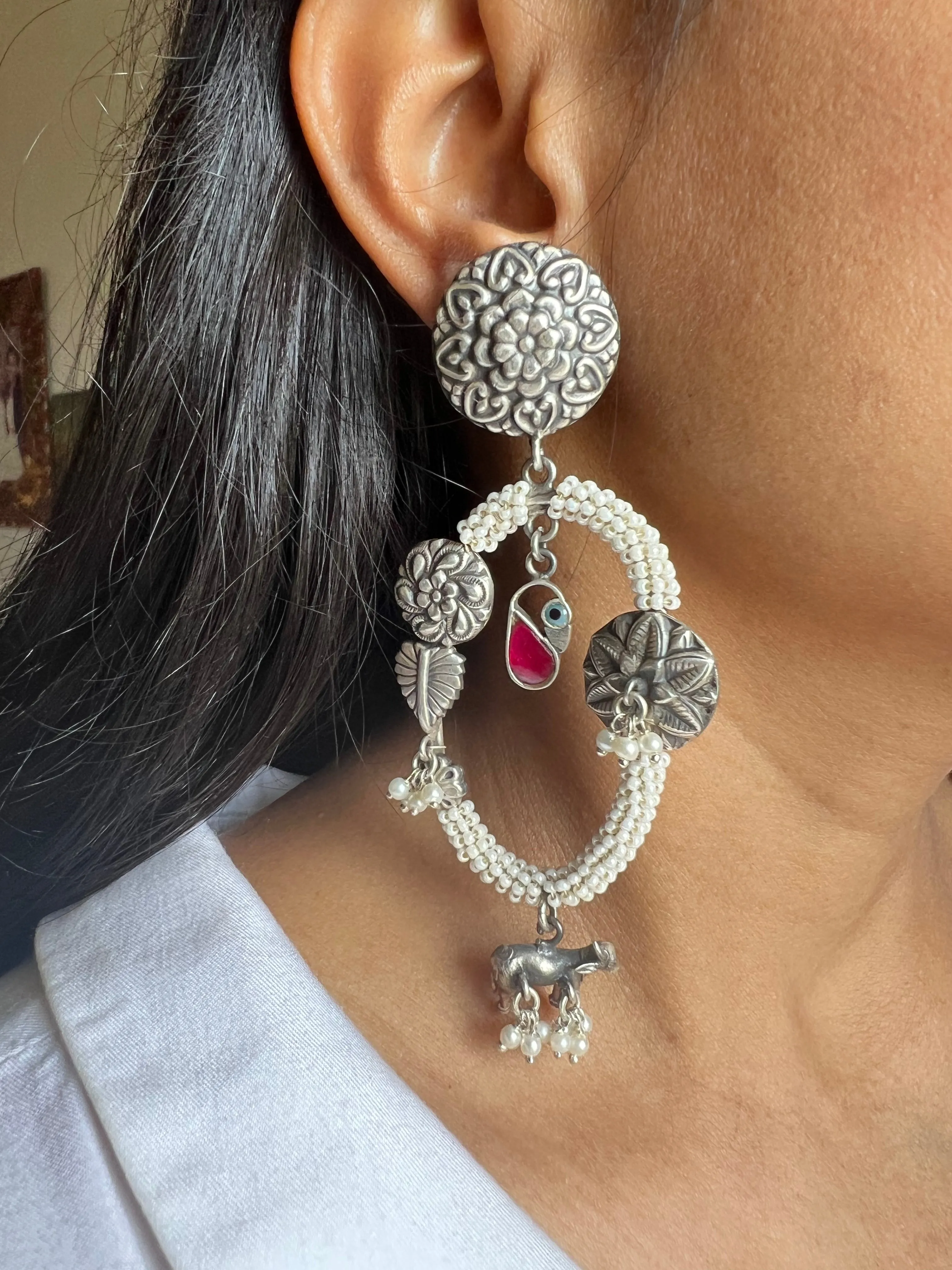 Vintage Pure 925 Silver Floral Earrings