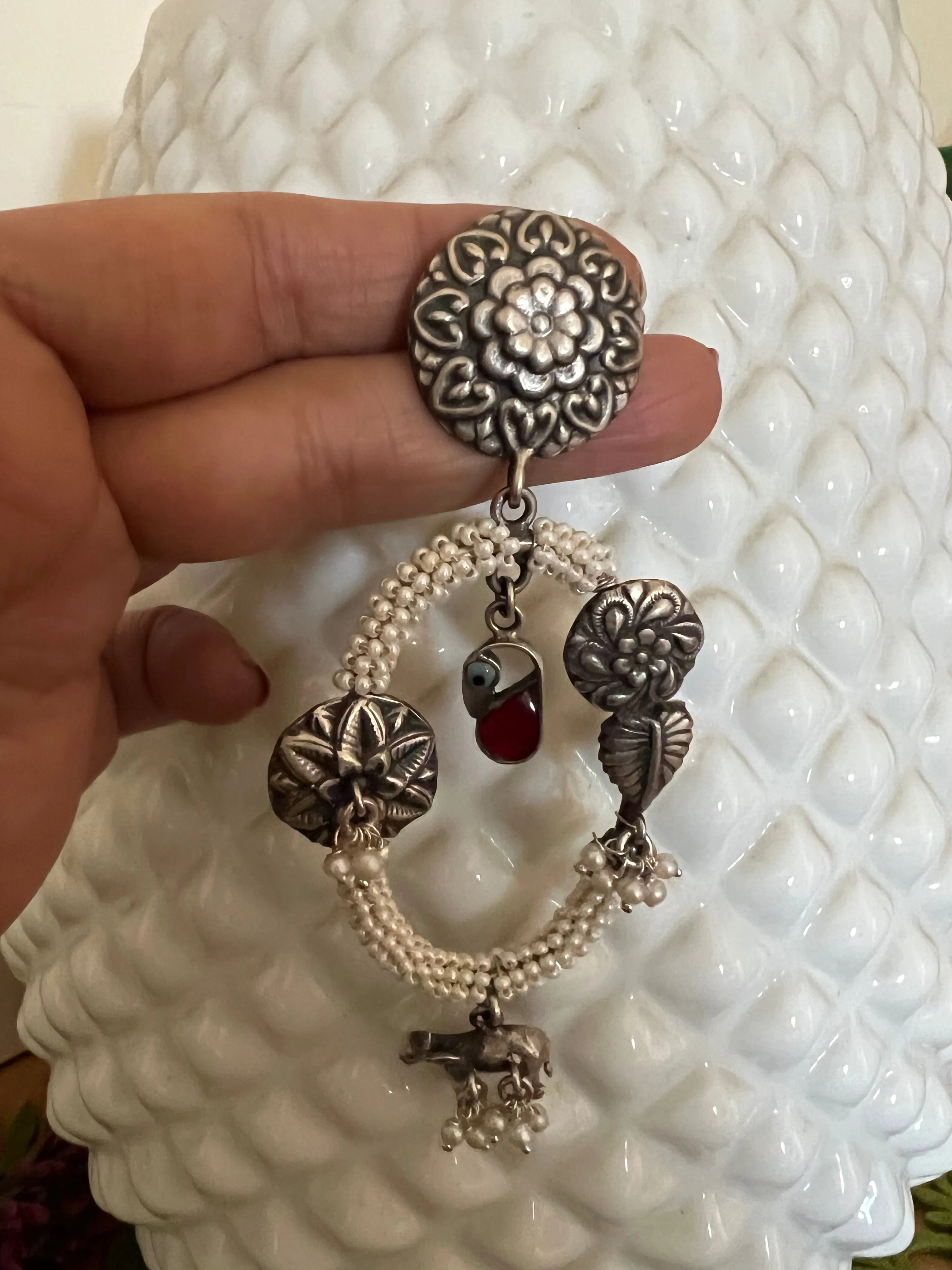 Vintage Pure 925 Silver Floral Earrings