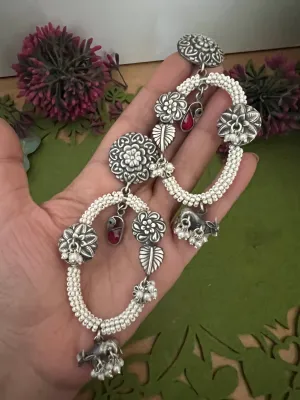 Vintage Pure 925 Silver Floral Earrings