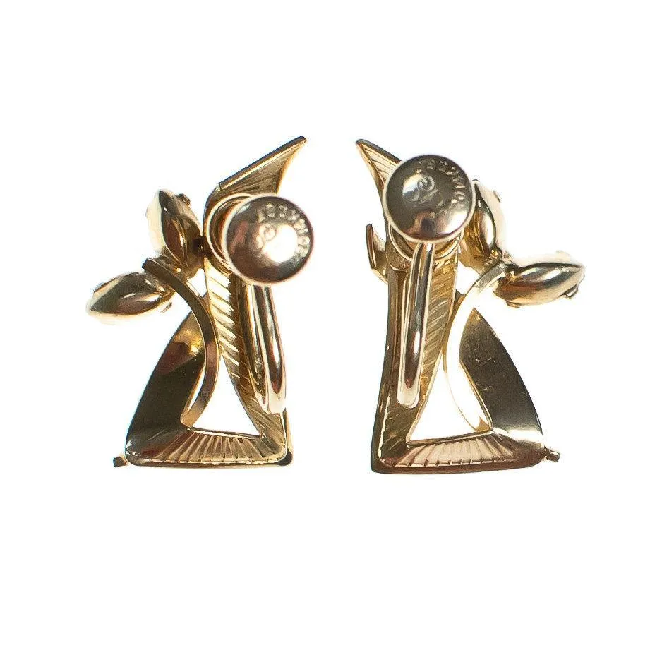 Vintage Retro Gold Filled Geometric Earrings with Smokey Topaz Gemstones